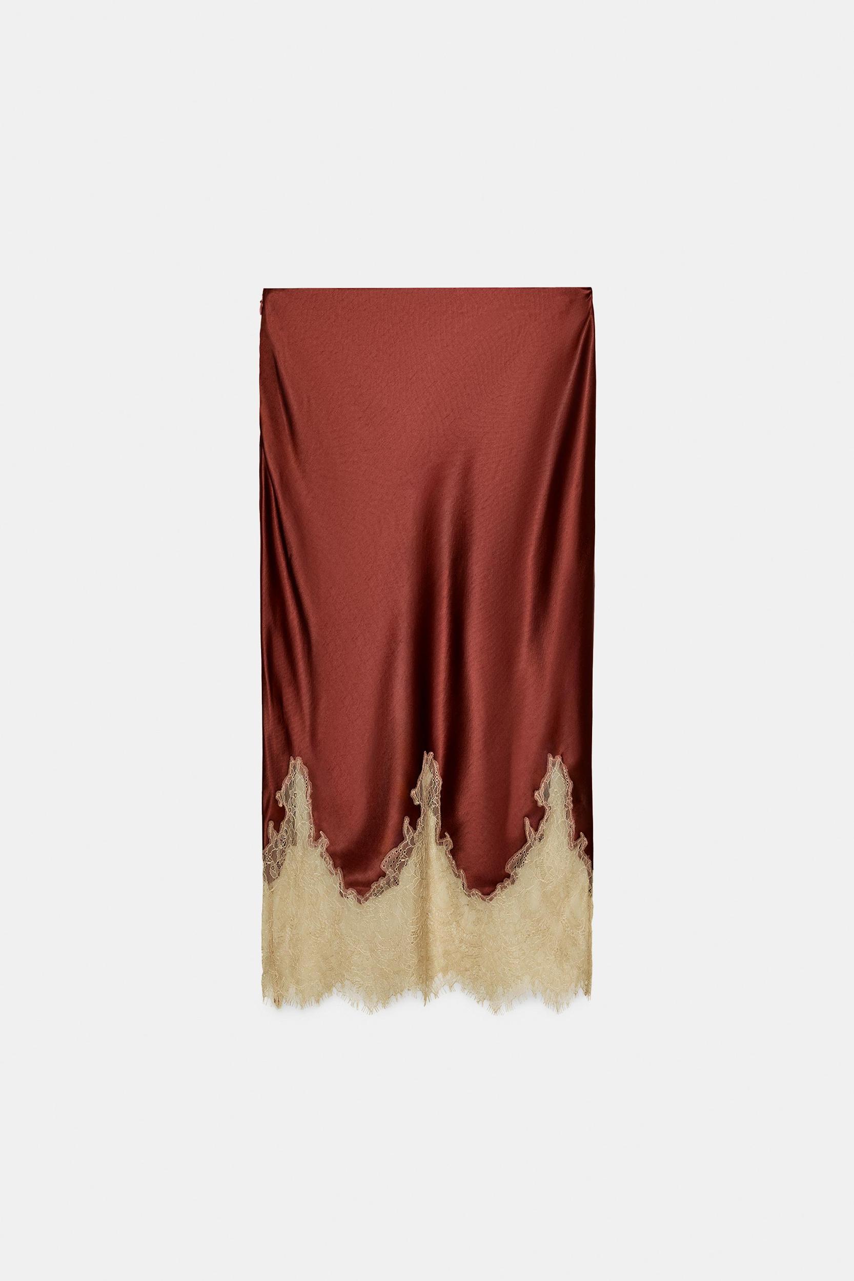 CONTRAST LACE SATIN SKIRT ZW COLLECTION Product Image