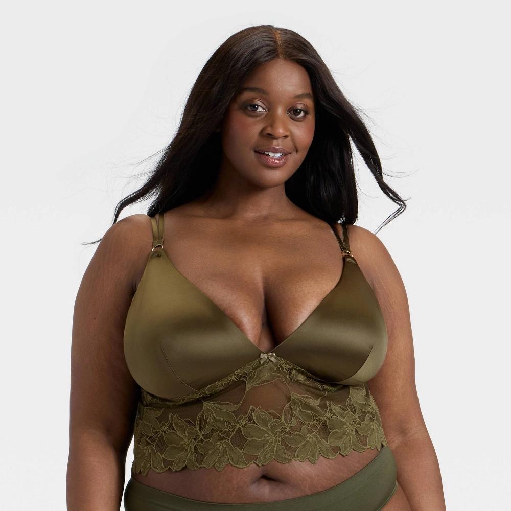 Women's Satin and Lace Removable Pad Longline Bralette - Auden™ Black S Product Image