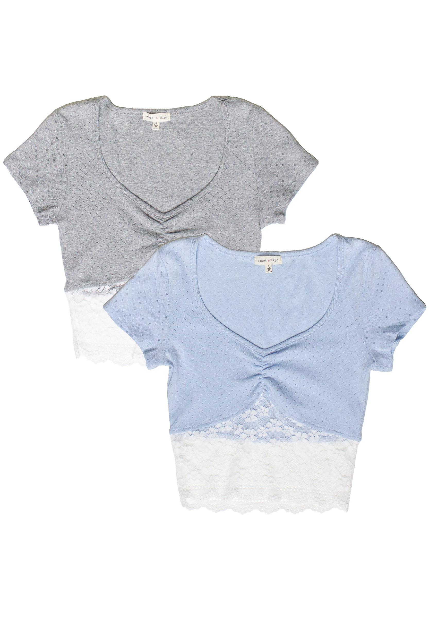 Lace Hem Pointelle Crop Tee Product Image
