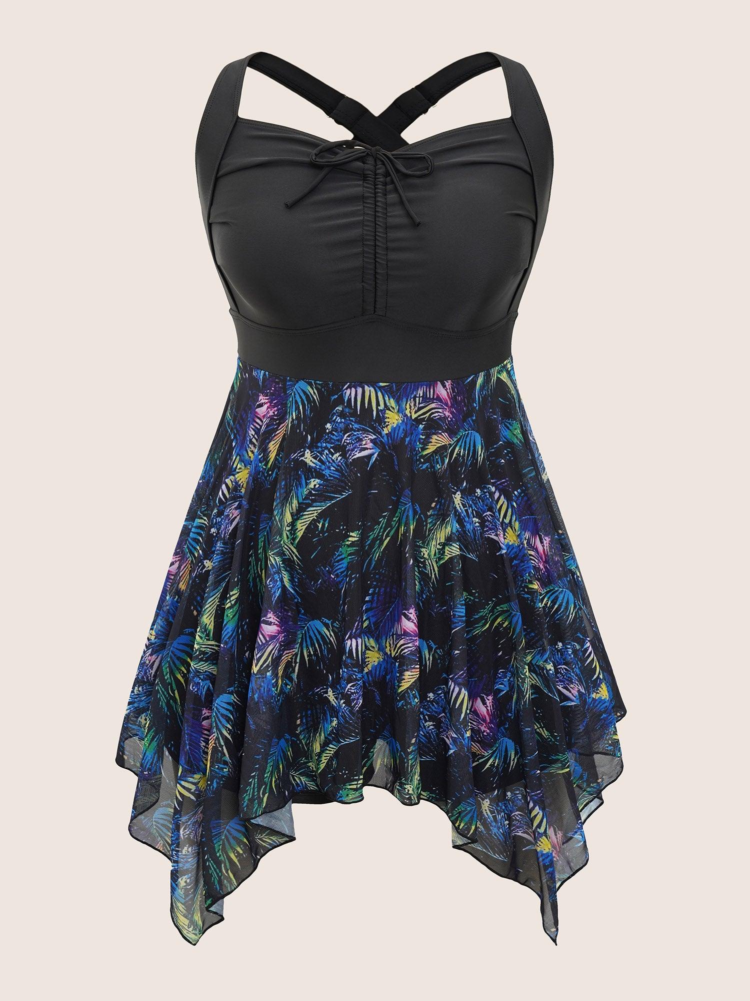 Tropical Ruched Ties Hanky Hem Crisscross Swim Dress Female Product Image