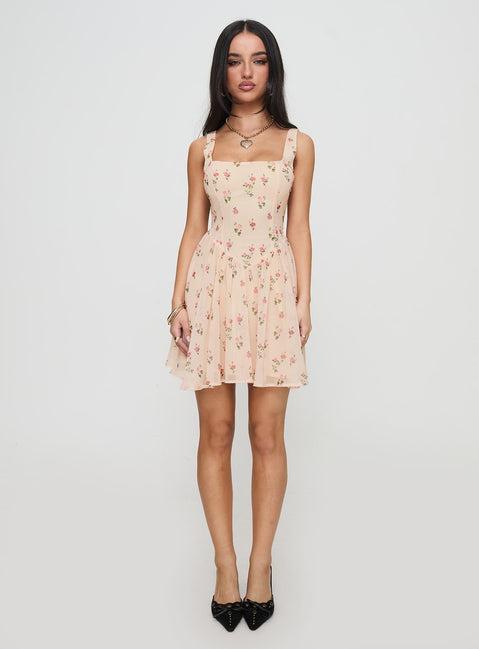 Straplie Mini Dress Cream Floral Product Image