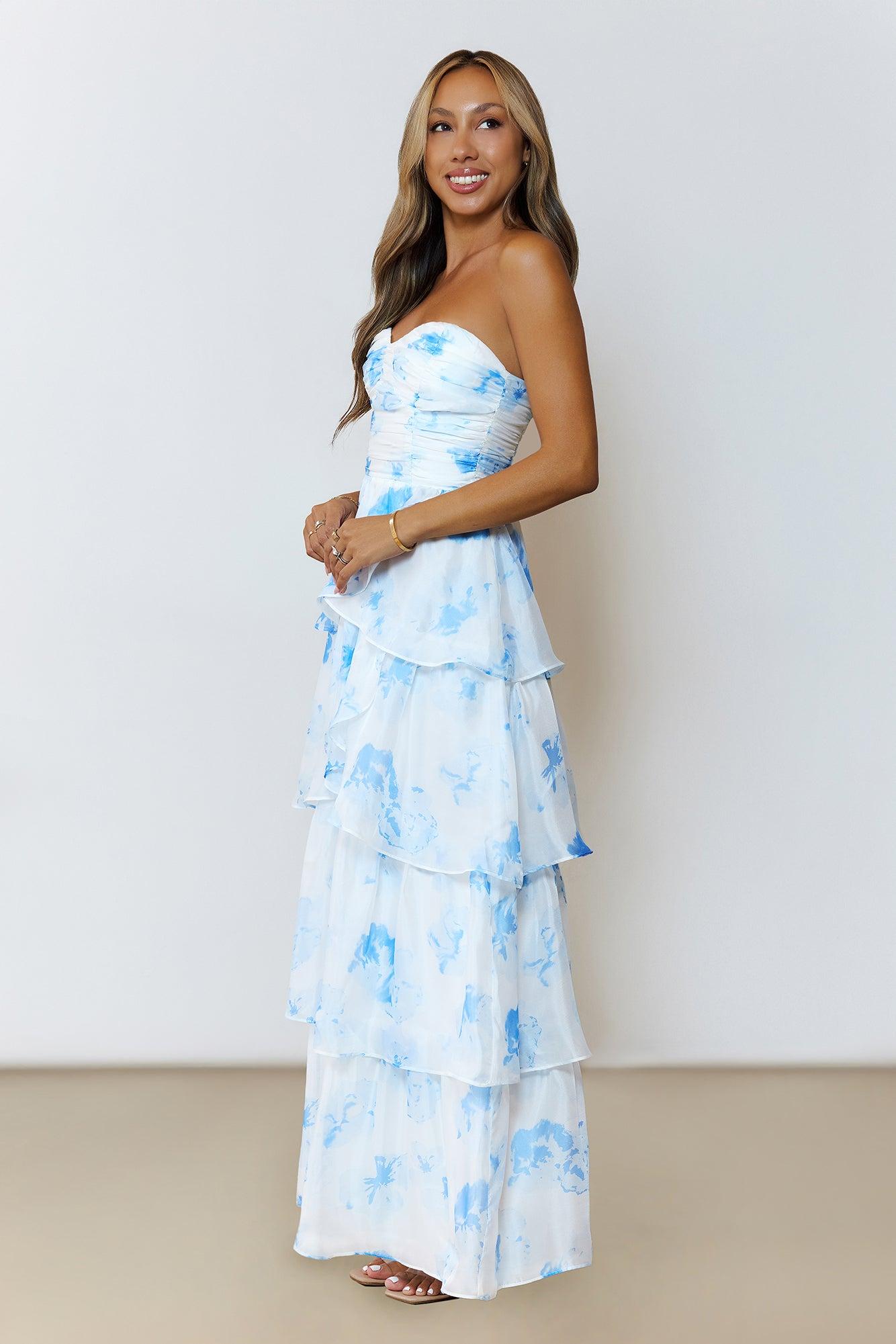 Sunlit Serendipity Strapless Maxi Dress Blue Product Image