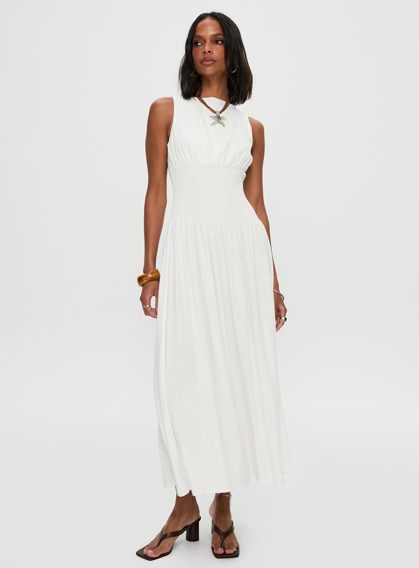Lilienne Shirred Maxi Dress White Product Image