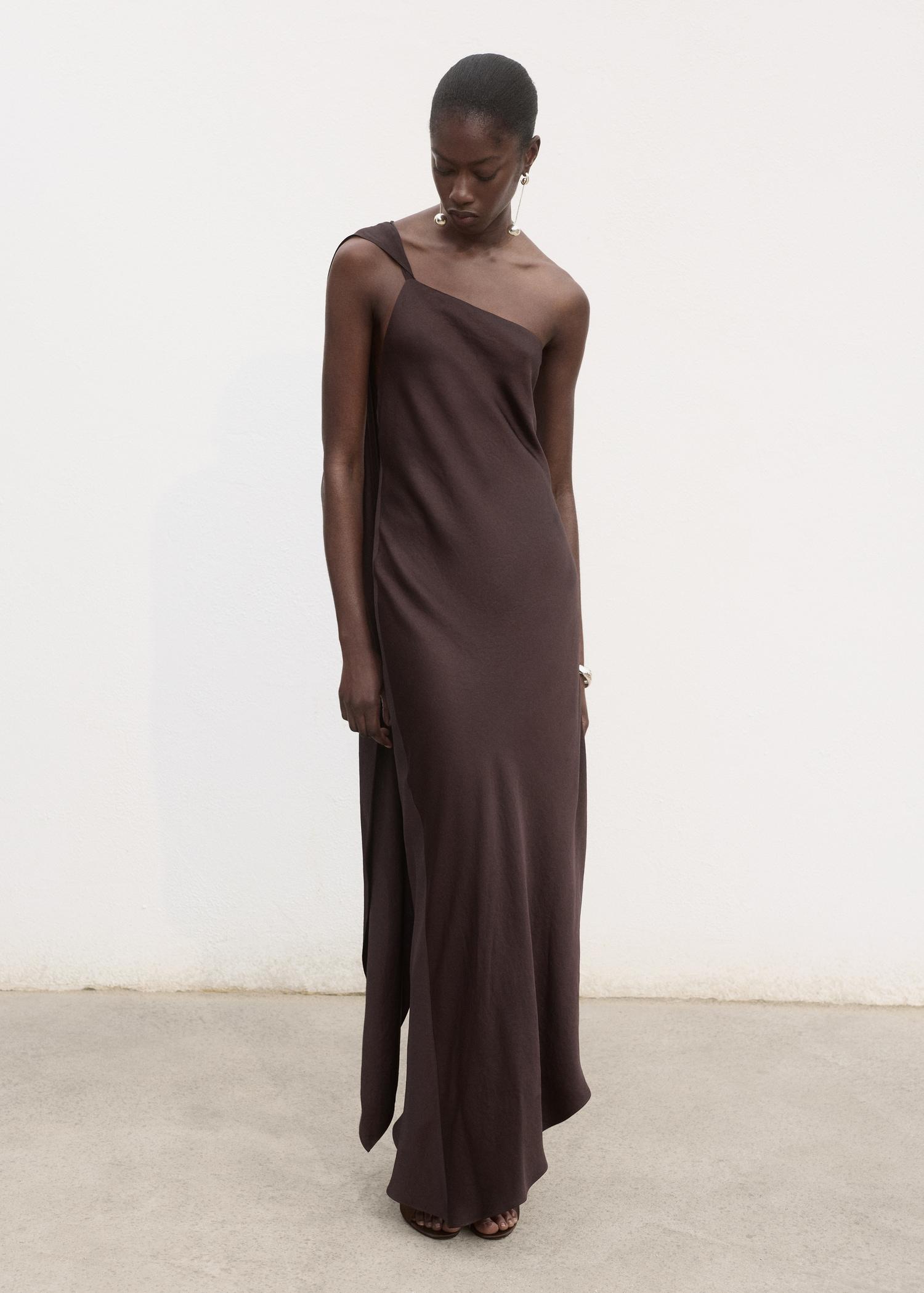 Asymmetrical satin dress - Women | MANGO USA Product Image