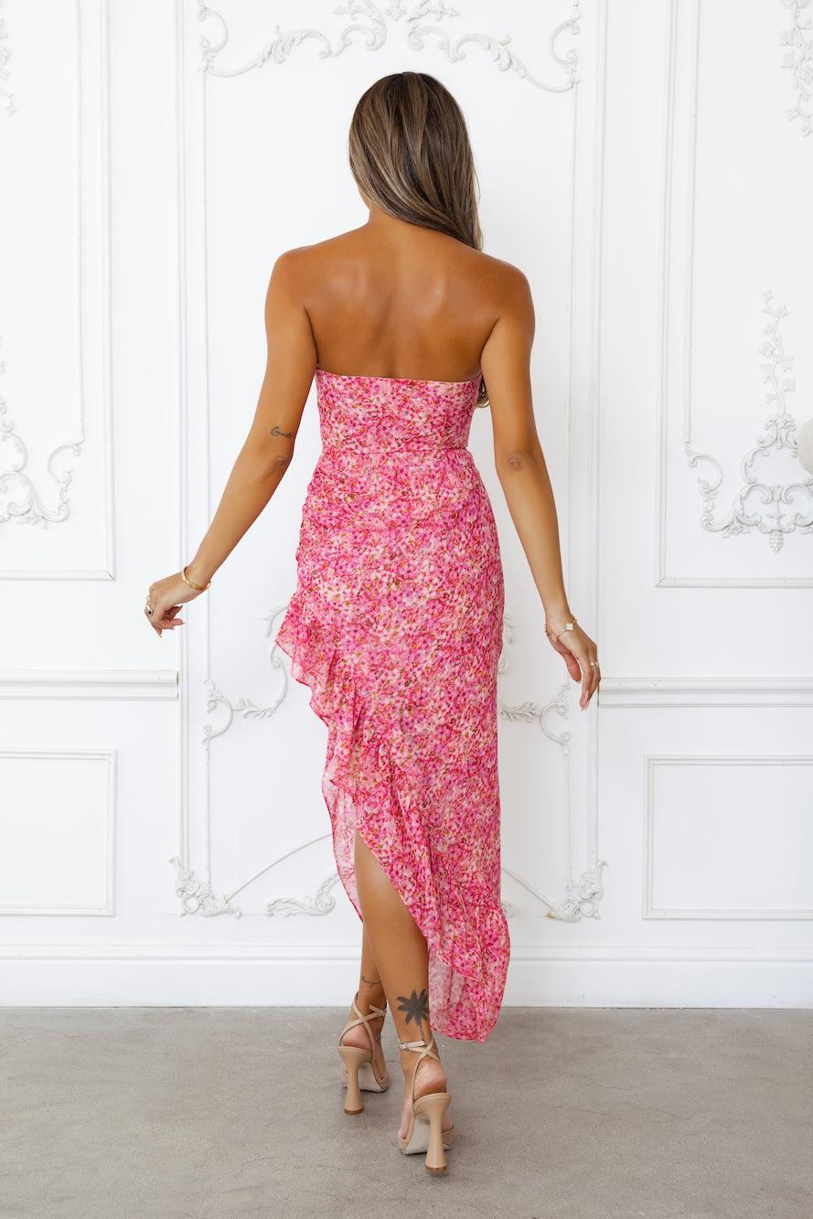 Dancing Dahlia Strapless Midi Dress Pink Product Image