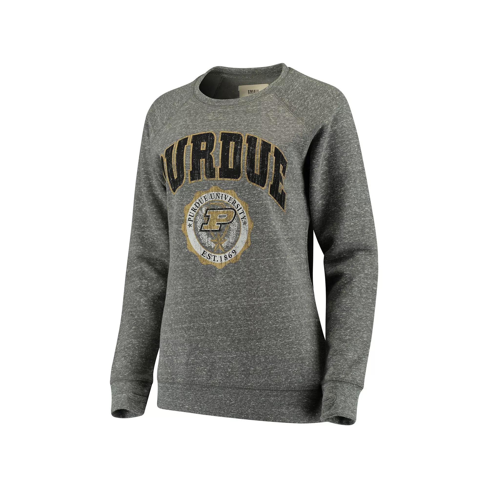 Women's Pressbox Heathered Gray Purdue Boilermakers Edith Vintage Knobi Pullover Sweatshirt,  Product Image