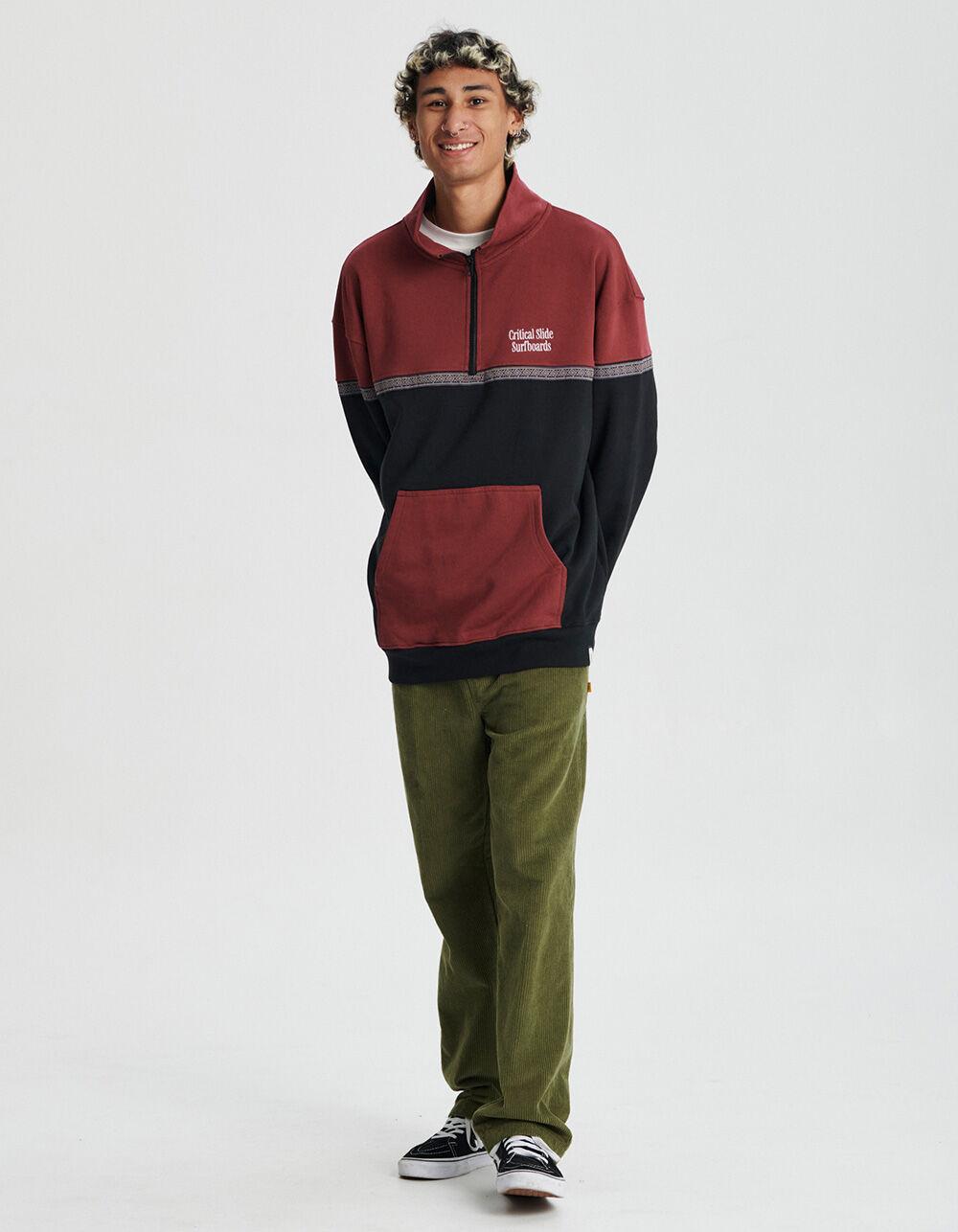 THE CRITICAL SLIDE SOCIETY Offset Rib Mens Quarter Zip Sweatshirt - RUBY Product Image
