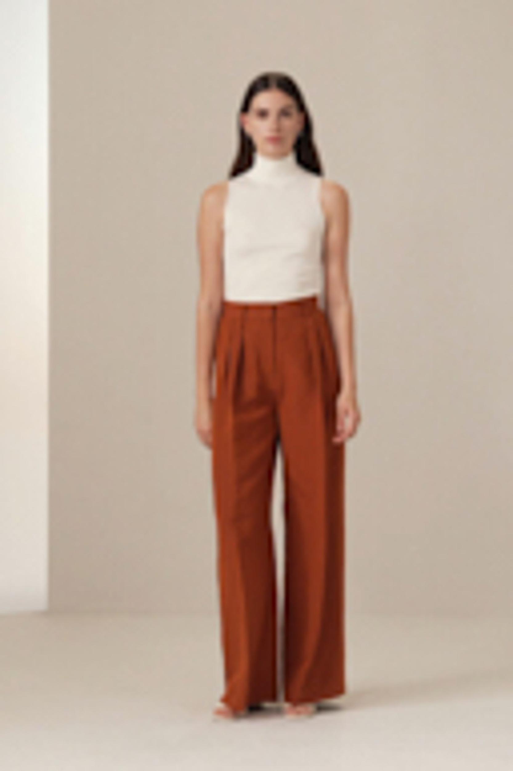 Front-Pleated Silk-Linen Blend Trousers Product Image