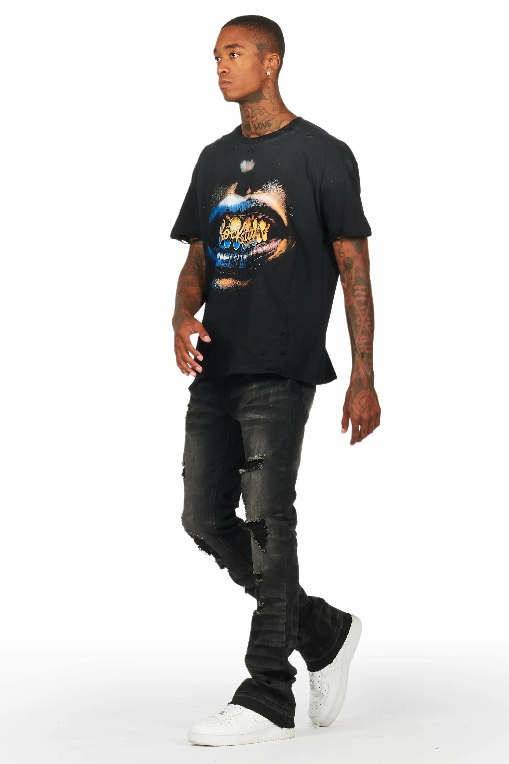 Florence Black Stacked Flare Jean Male Product Image