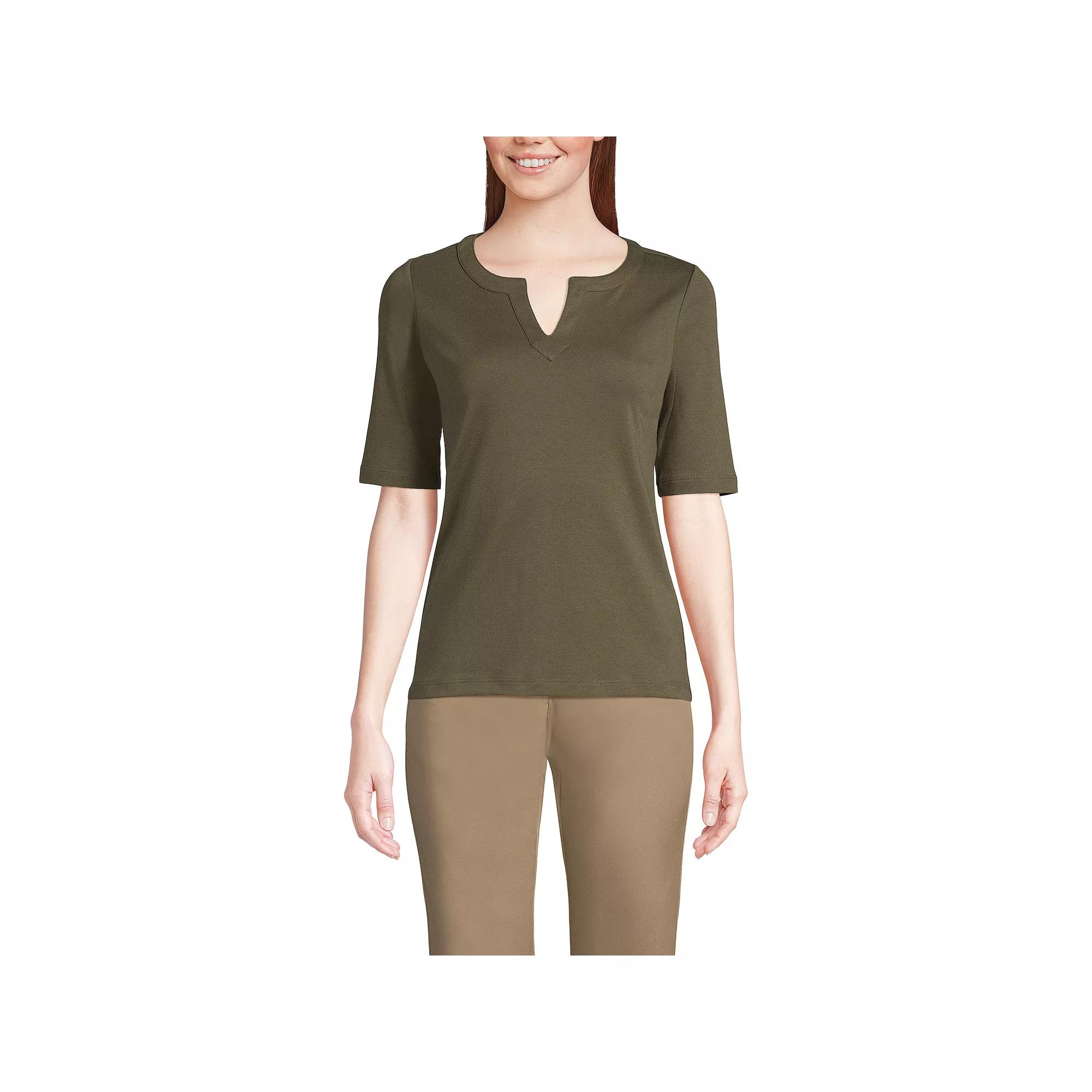 Women's Lands' End Modern Half Sleeve Splitneck Top,  Product Image