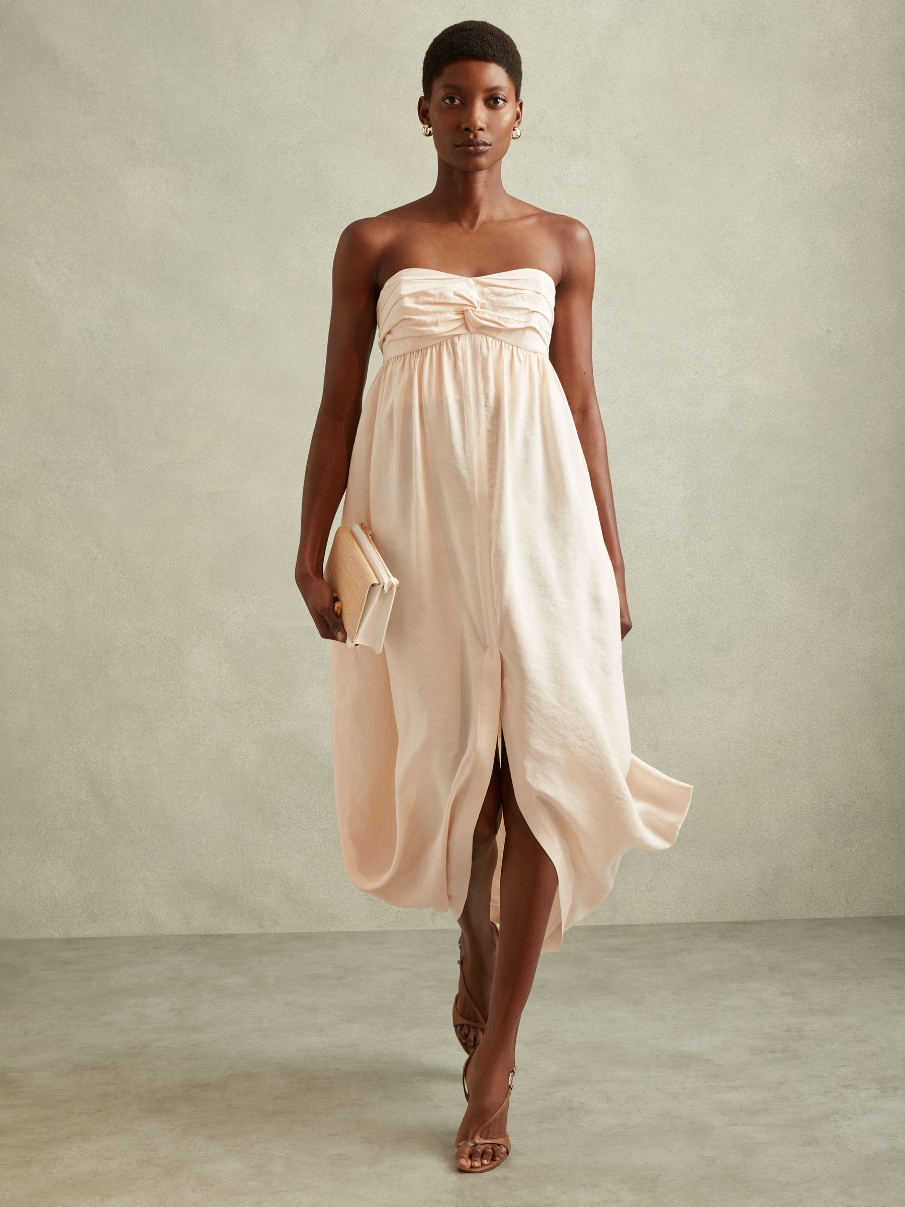 Bustier Bubble Hem Parachute Midi Dress in Neutral Product Image