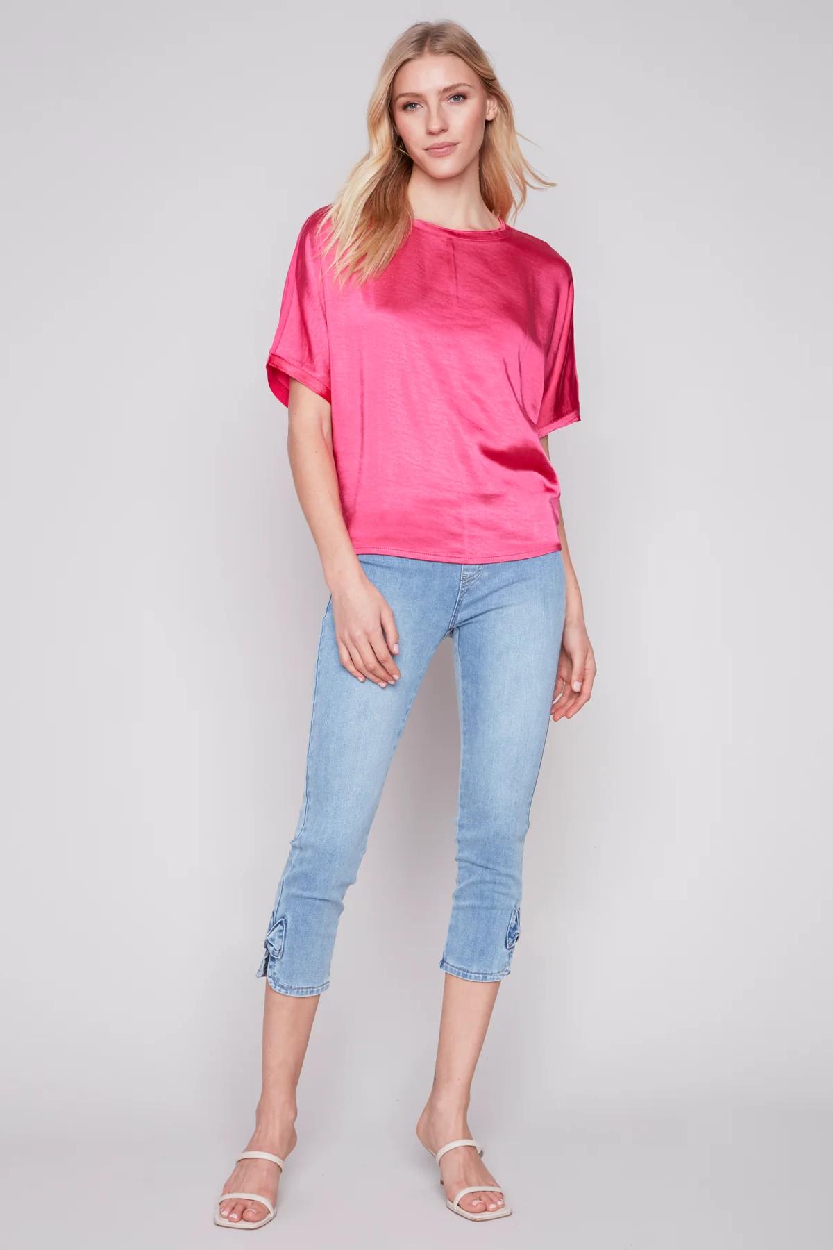 Short sleeve crew neck satin jersey knit Product Image