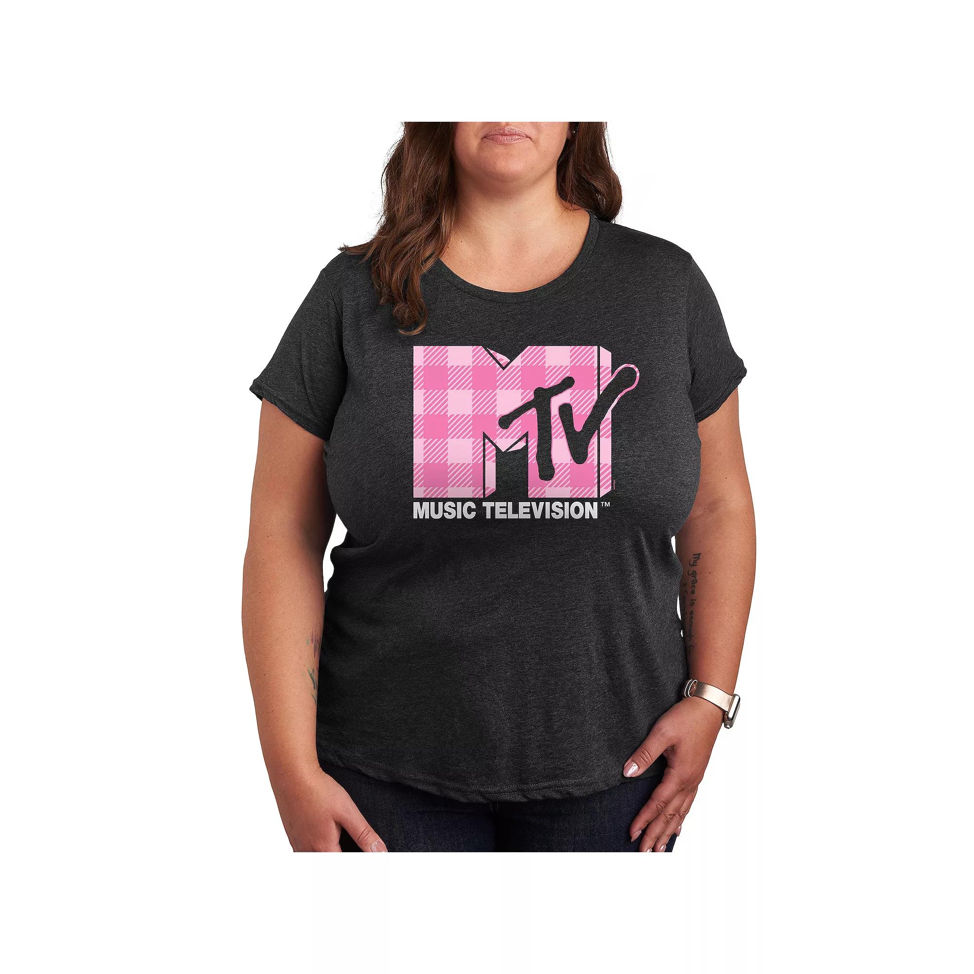 Plus MTV Pink Plaid Graphic Tee, Women's,  Product Image