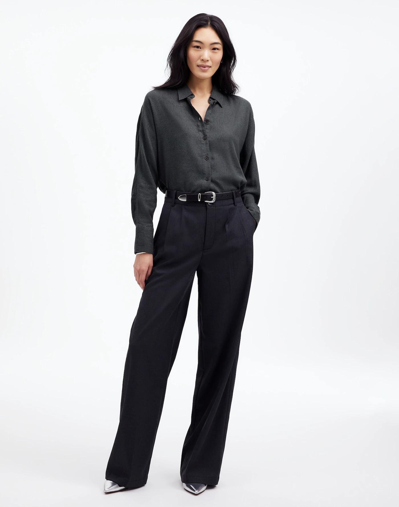 Heathered Flannel Dolman Button-Up Shirt Product Image