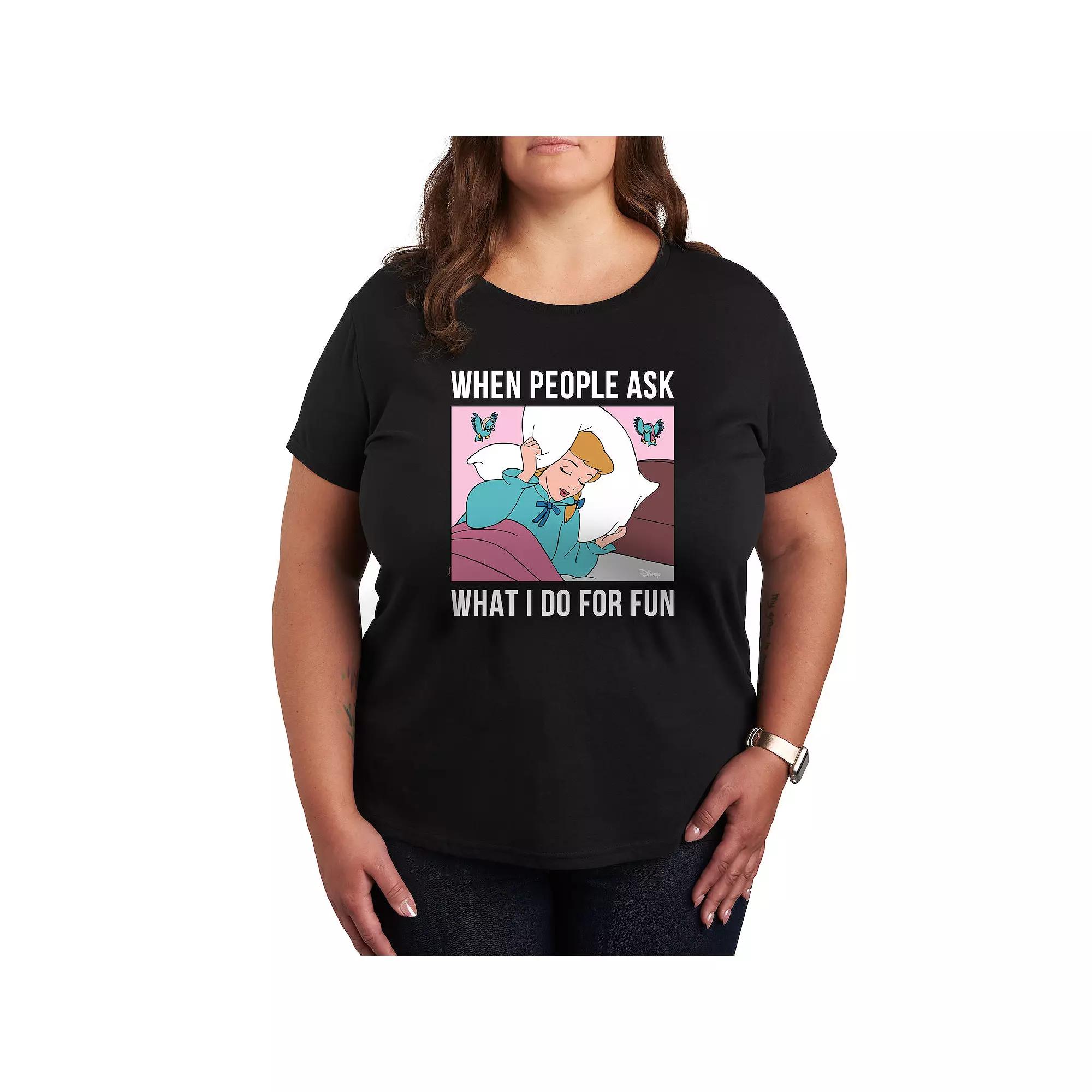 Disney Princess Cinderella Women's Plus What I Do For Fun Is Sleeping Graphic Tee,  Product Image