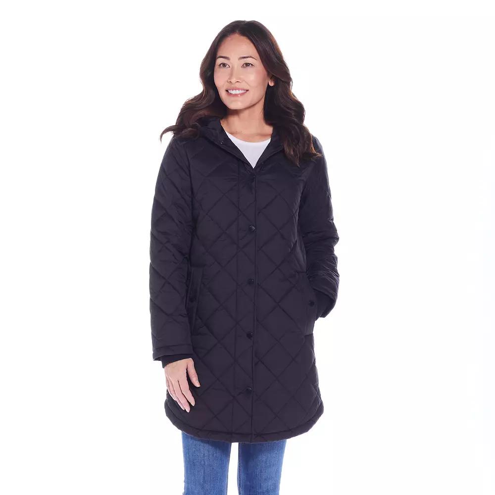 Women's Weathercast Hooded Diamond-Quilted Duffle Coat, Size: Medium, Black Product Image