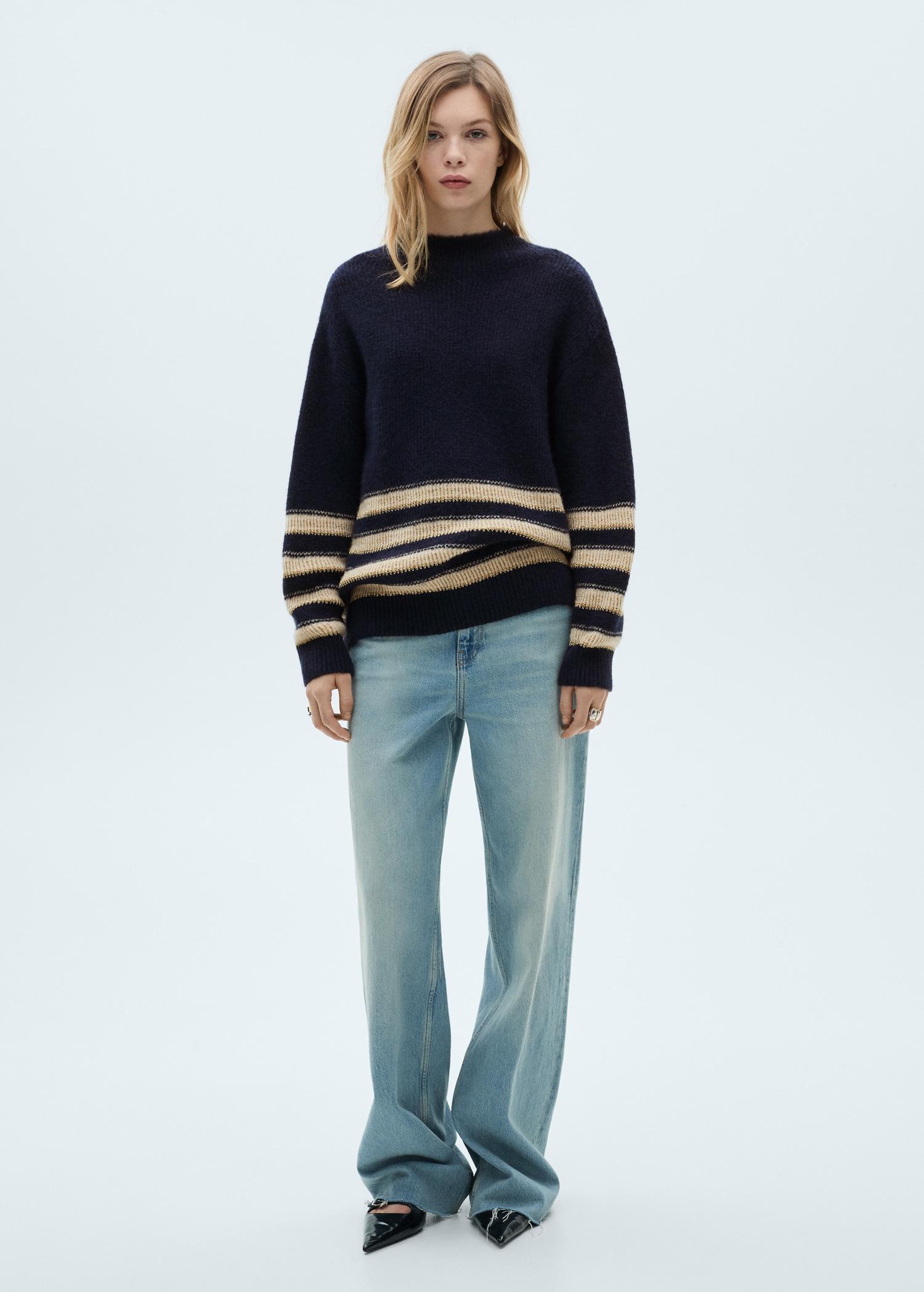 Striped sweater with perkins neck - Women | MANGO USA Product Image