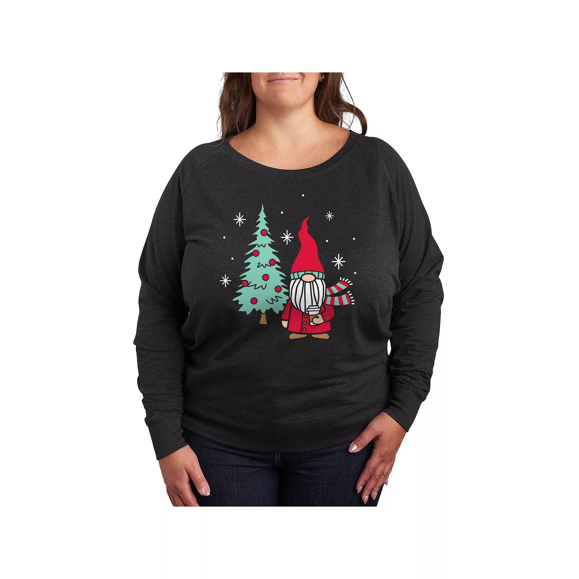 Plus Size Christmas Gnome Tree French Terry Long Sleeve Tee, Women's, Size: 2XL, Heather Grey Product Image