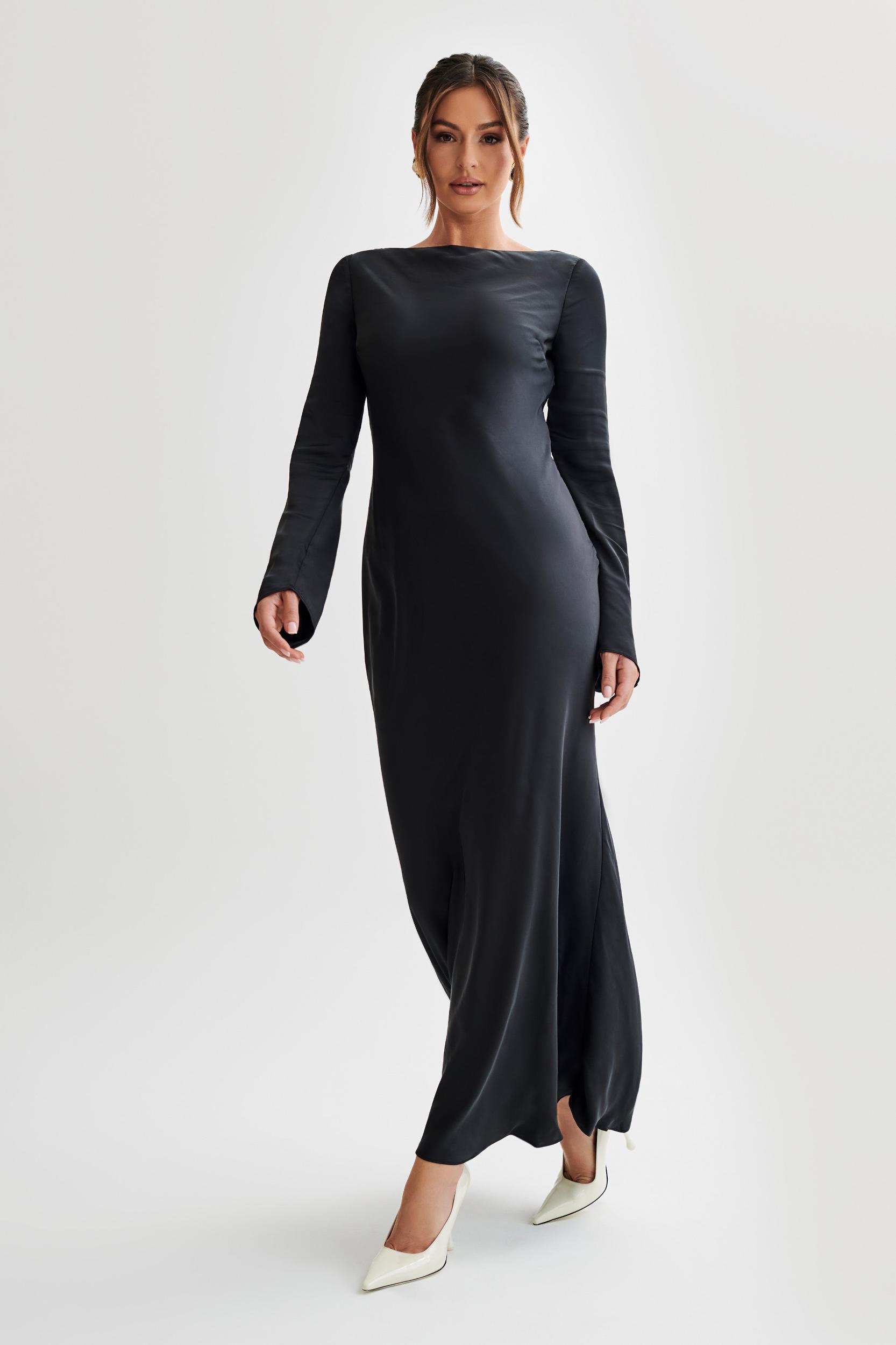 Rayleigh Long Sleeve Satin Maxi Dress - Black Product Image