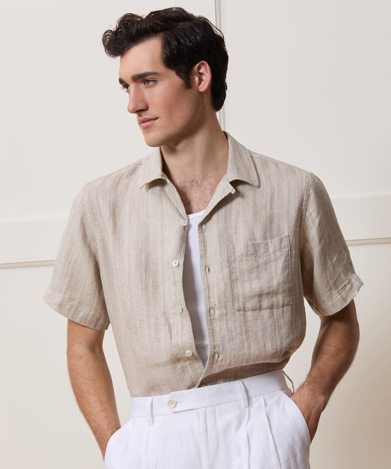 Textured Cropped Sea Soft Irish Linen Camp Collar Shirt Product Image