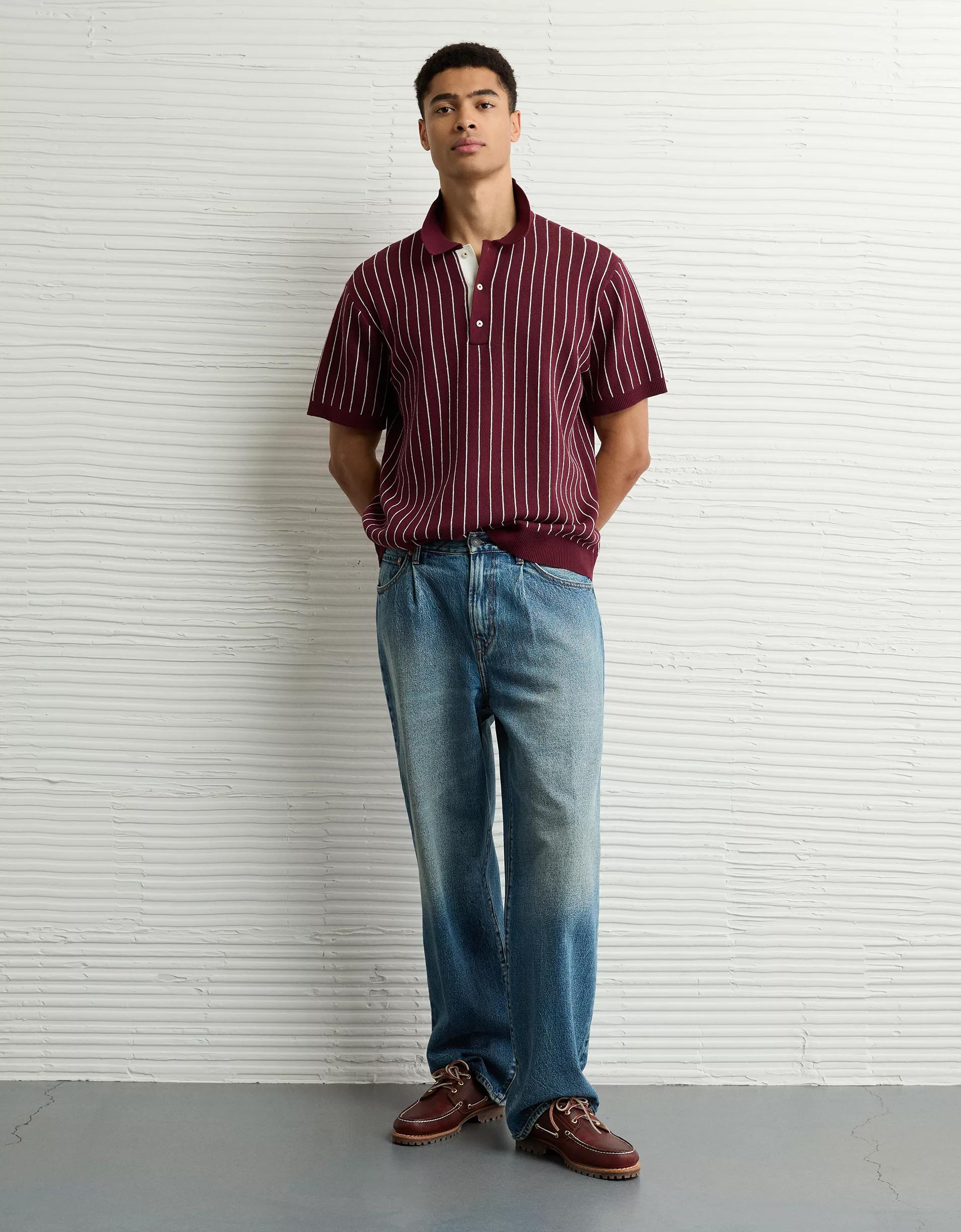 AE Weekend Striped Sweater Polo Shirt Product Image