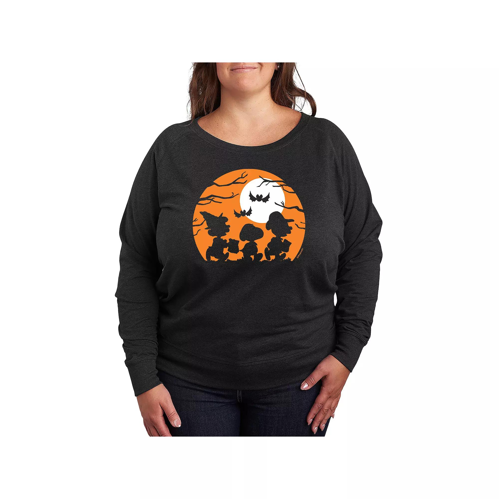 Plus Size Peanuts Trick Or Treat French Terry Long Sleeve Tee, Women's, Size: 2XL, Heather Grey Product Image