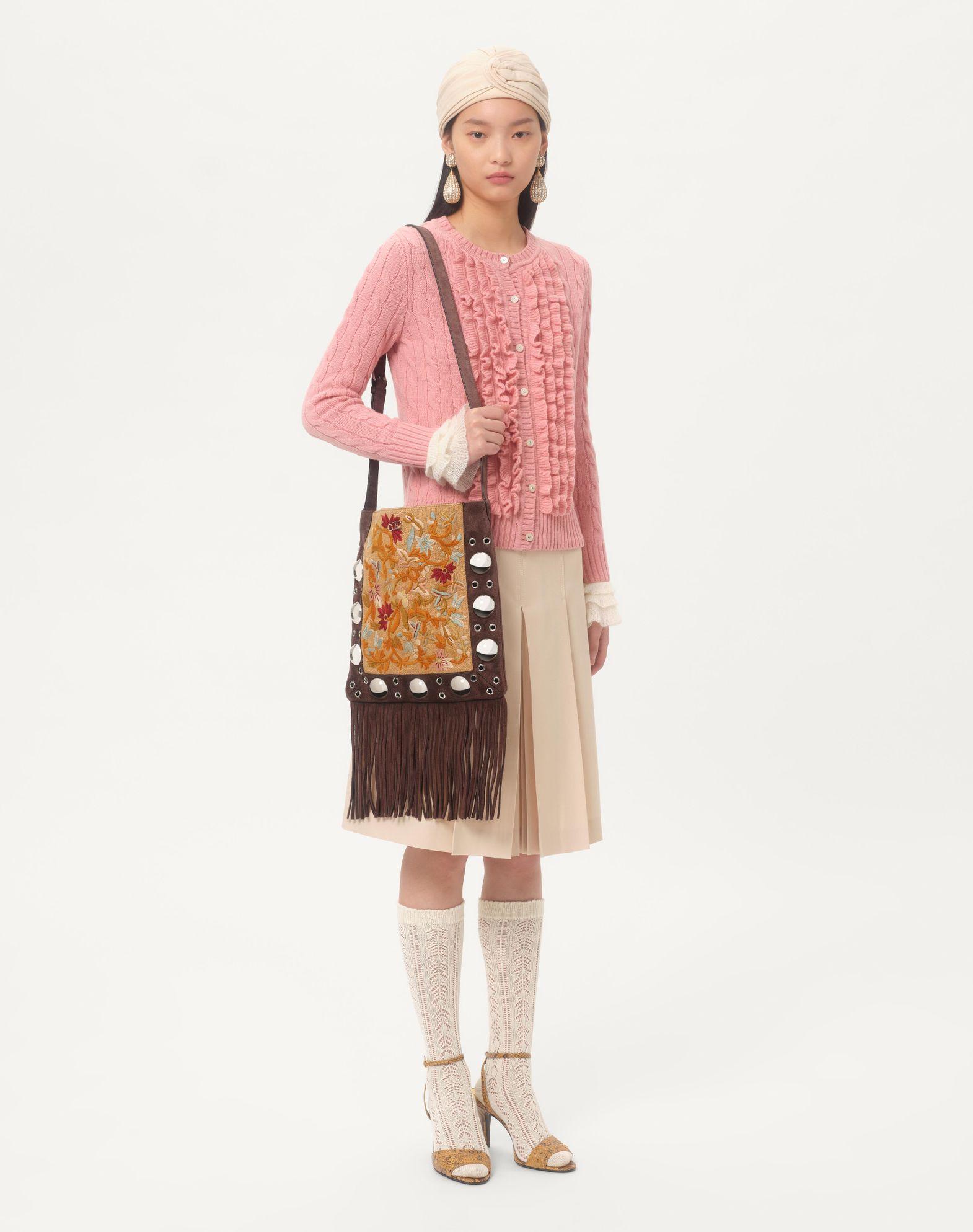 Valentino Garavani Nellcôte Embroidered Shoulder Bag With Fringes Product Image