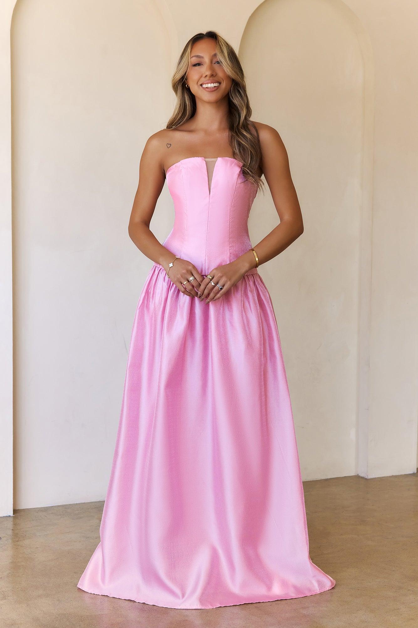 Princess Cut Strapless Maxi Dress Pink Product Image