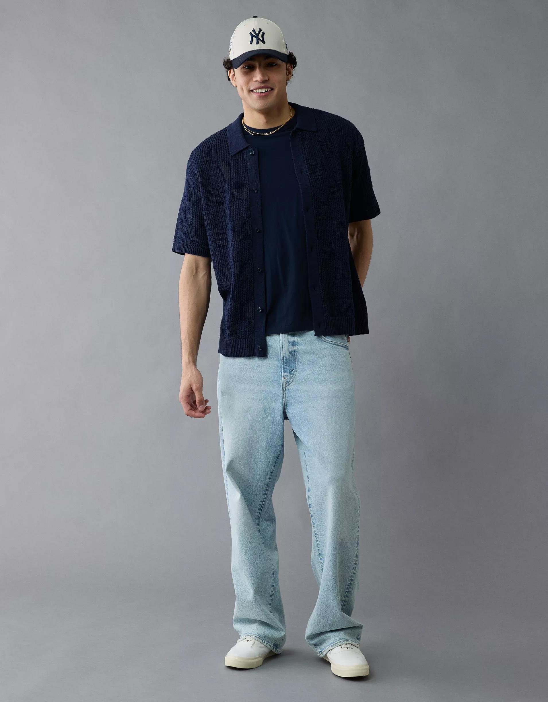 AE Weekend Checkerboard Button-Up Sweater Polo Shirt Product Image