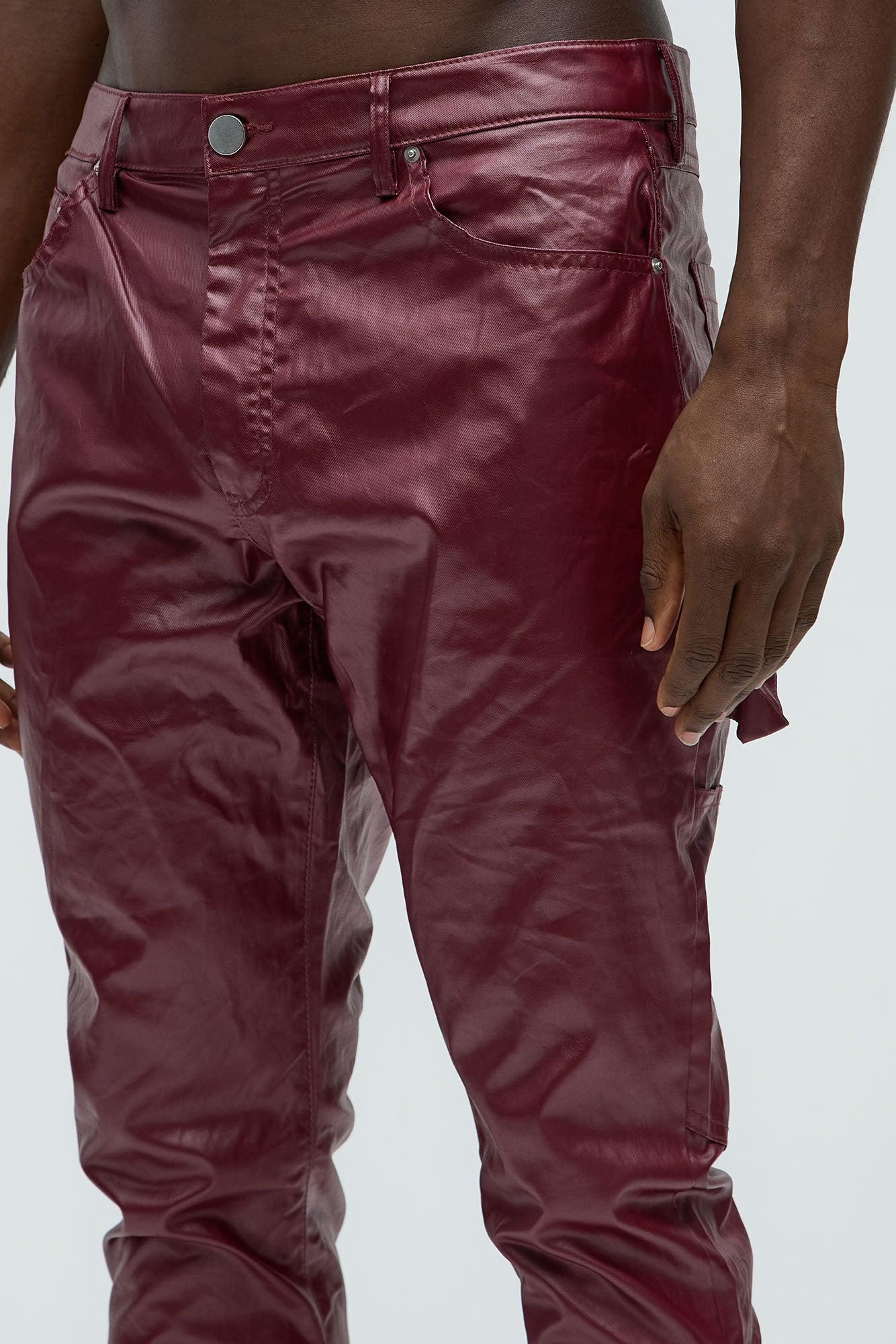 Keep It Solid Faux Leather Stacked Skinny Flare Pants - Red Product Image