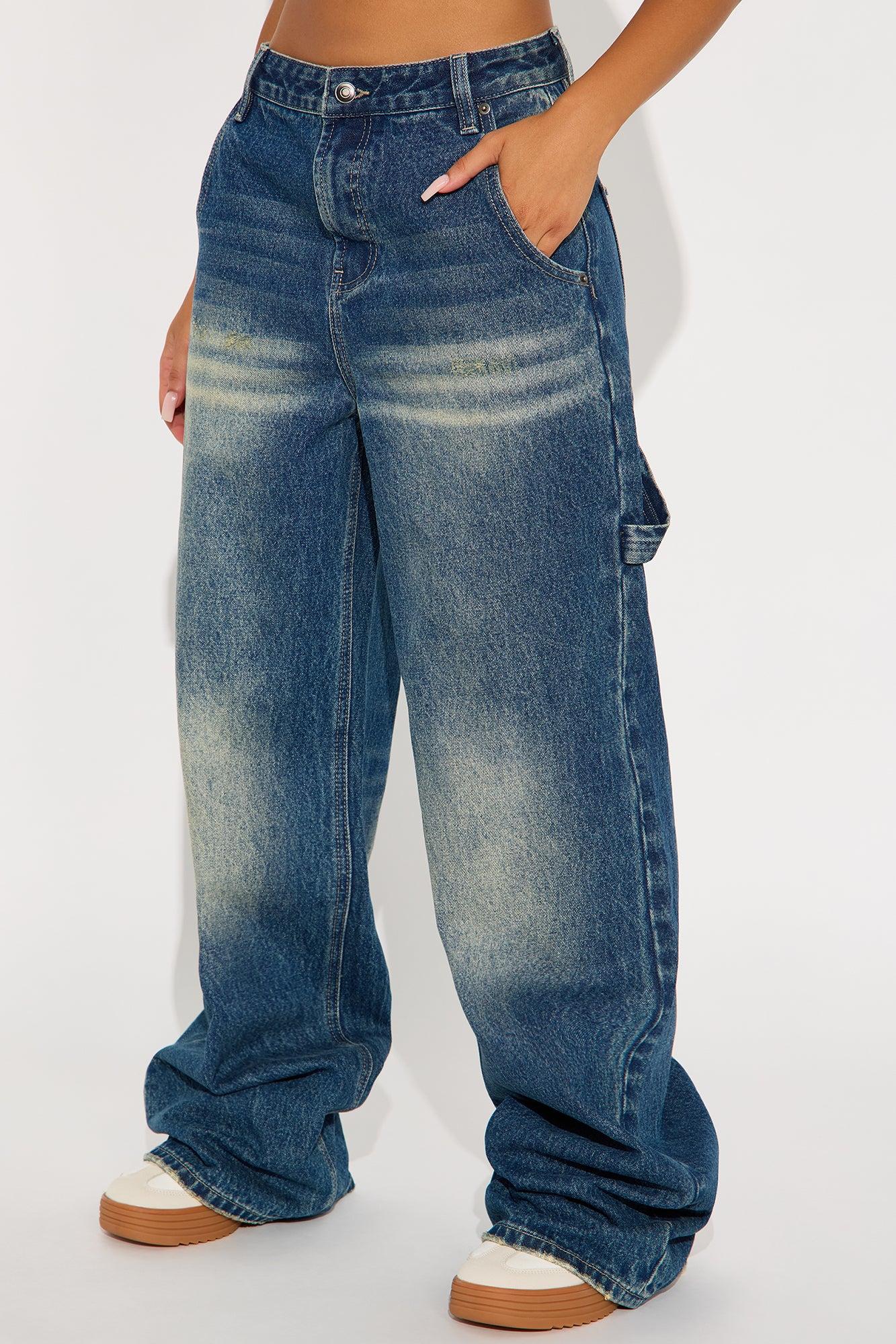 Make It Or Break It Baggy Wide Leg Jeans - Dark Wash Female Product Image