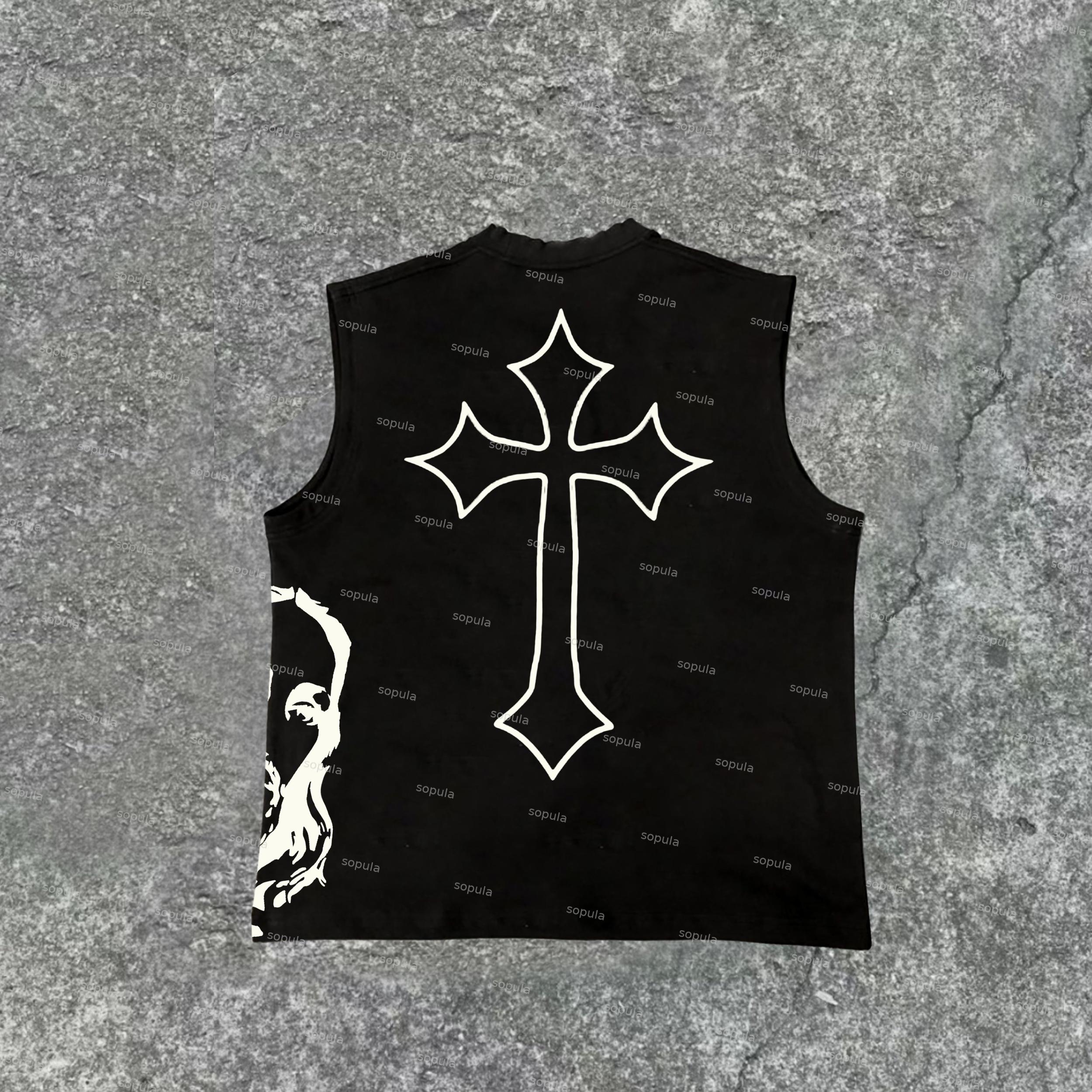 Sopula Fashionable God-Crusade Print Cotton Casual Tank Top Product Image