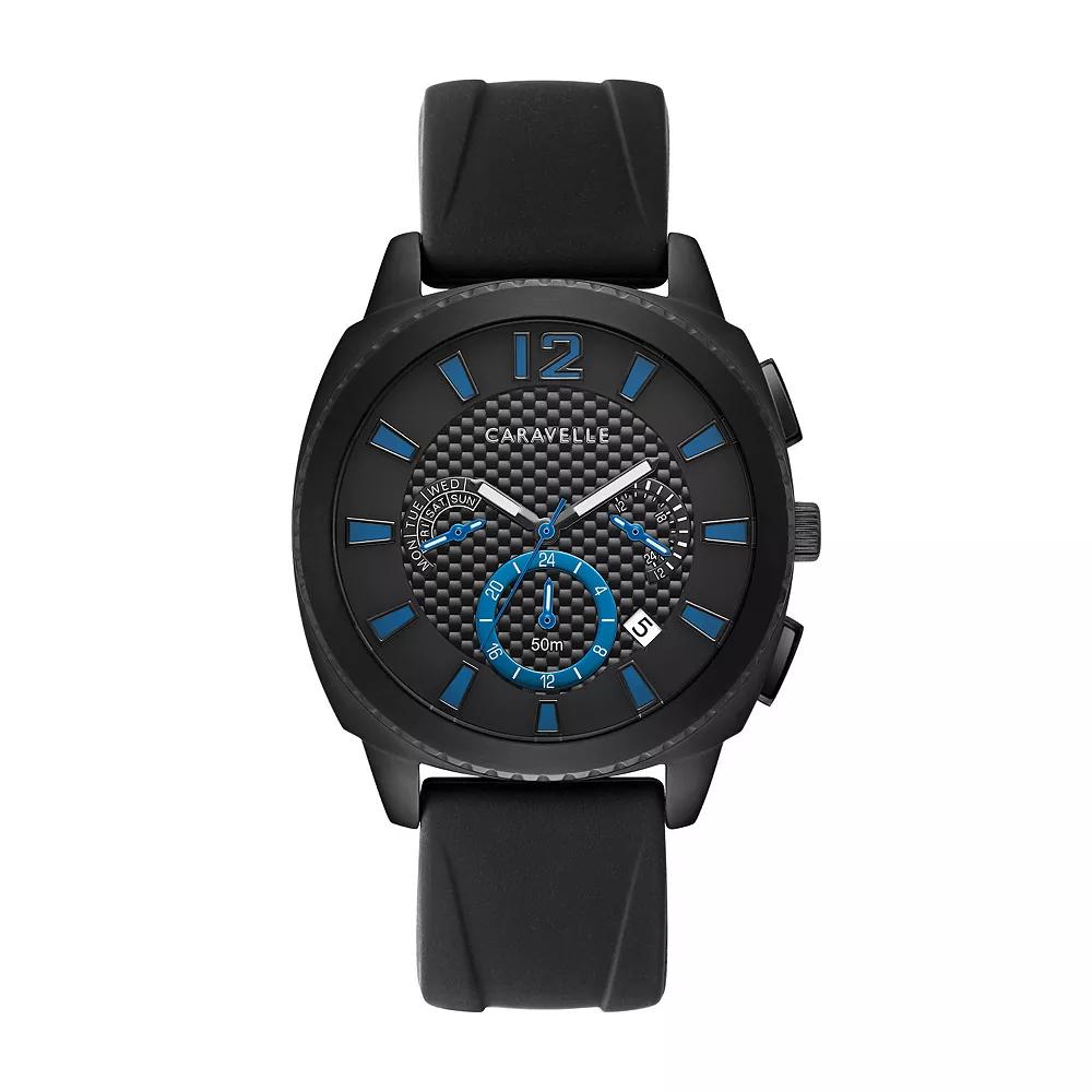Caravelle by Bulova Mens Dual Time Black Silicone Strap Watch - 45B159 Product Image