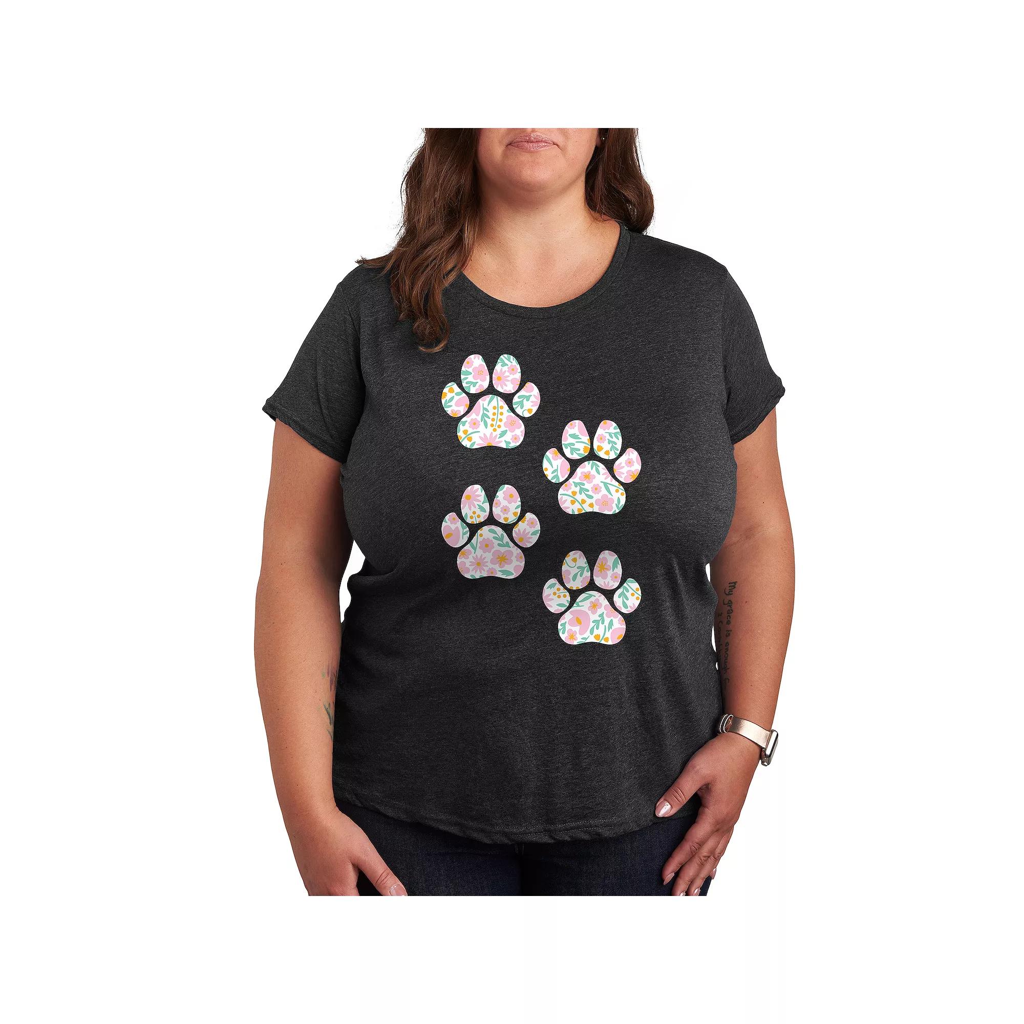 Plus Floral Dog Paw Prints Graphic Tee, Women's,  Product Image