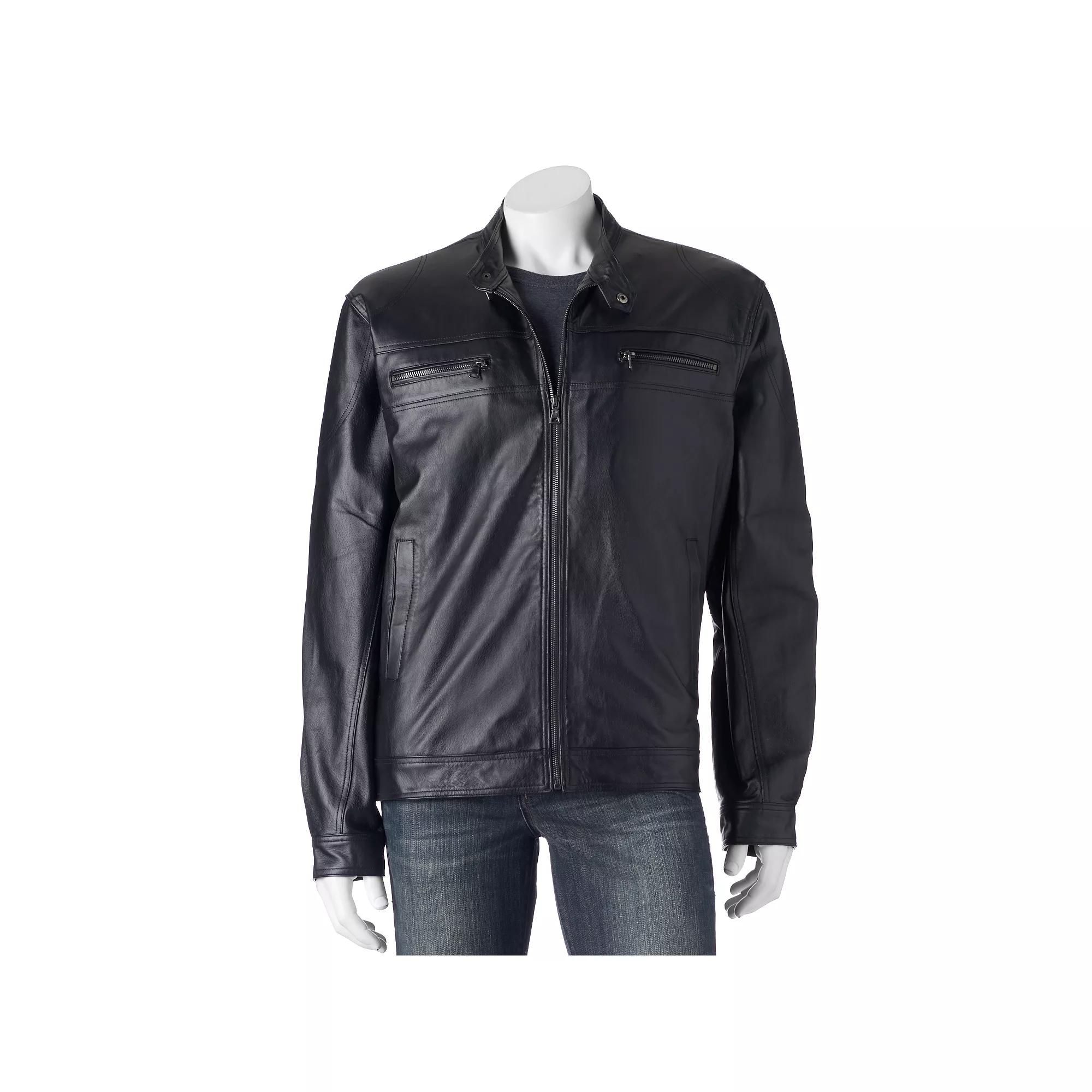 Big & Tall Vintage Leather Leather Midweight Racer Jacket, Men's, Size: 4XB, Black Product Image