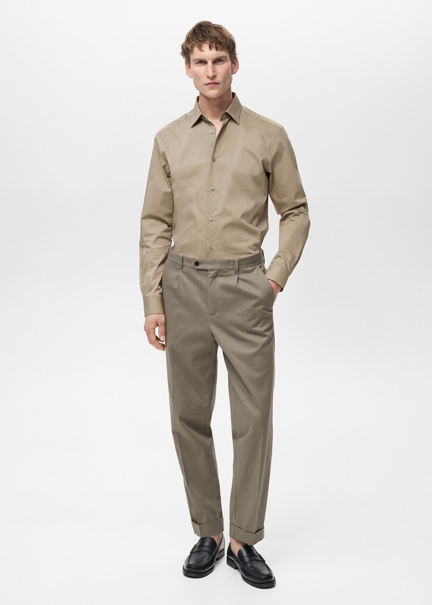 Regular-fit stretch cotton shirt - Men | MANGO USA Product Image
