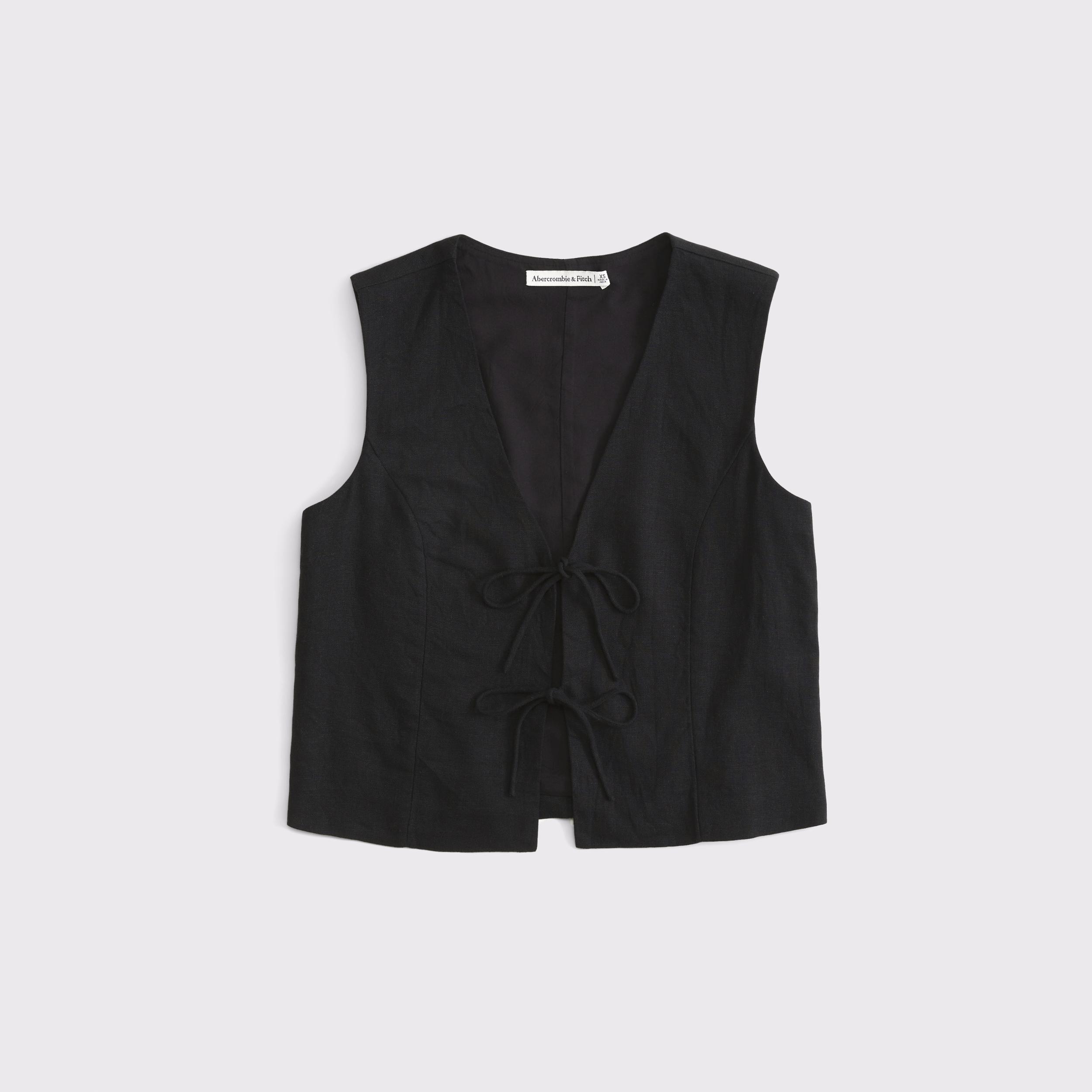 Tie-Front Linen-Blend Vest Product Image