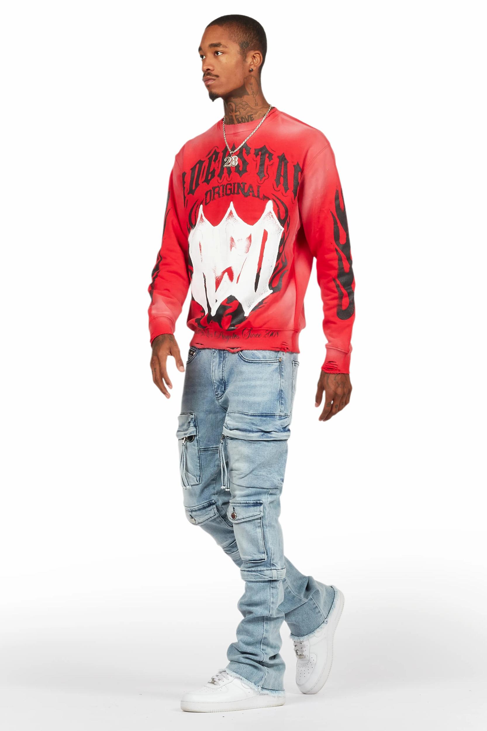 Jan Blue Stacked Flare Cargo Jean Male Product Image