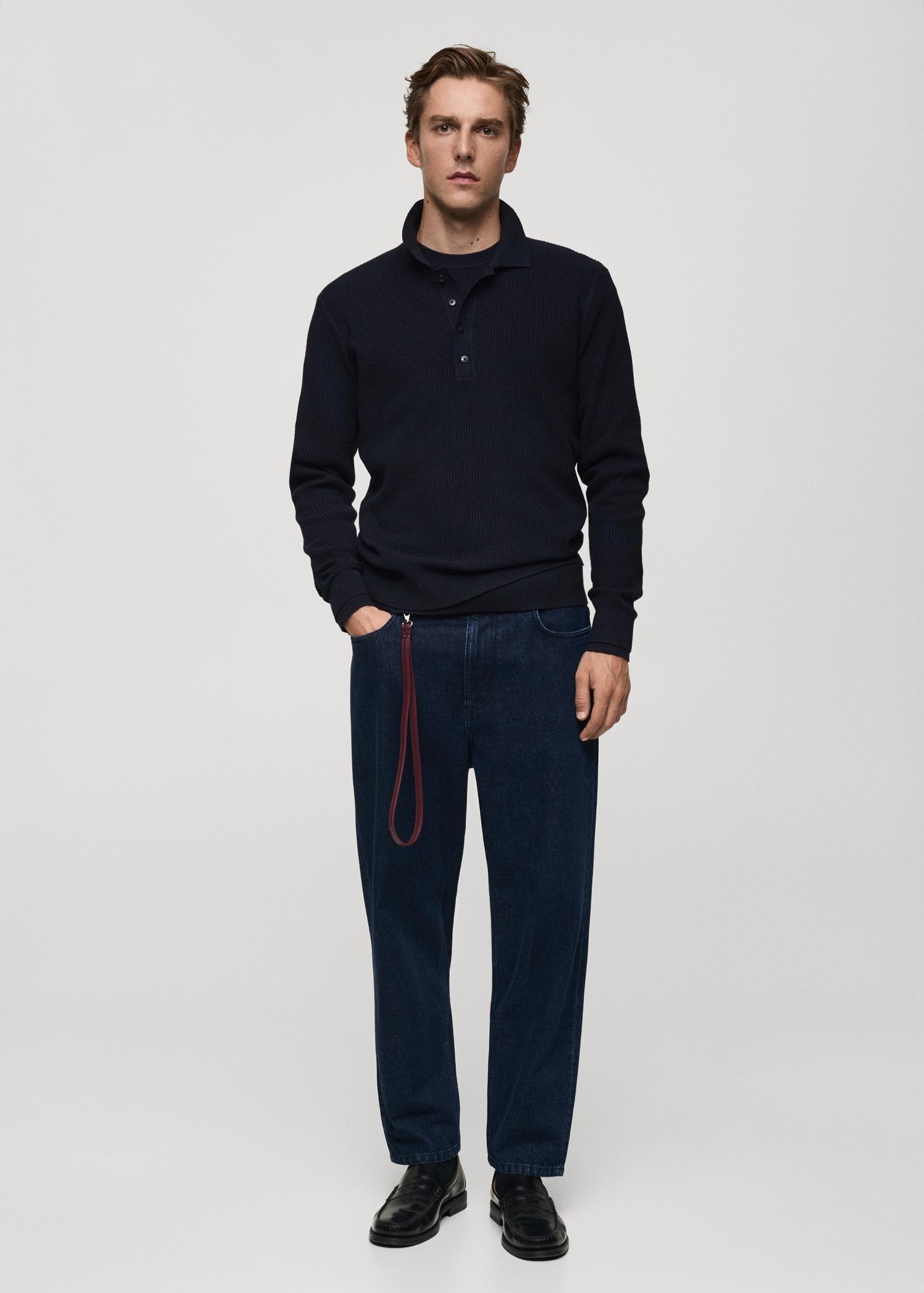 Cotton-blend ribbed polo sweater - Men | MANGO USA Product Image