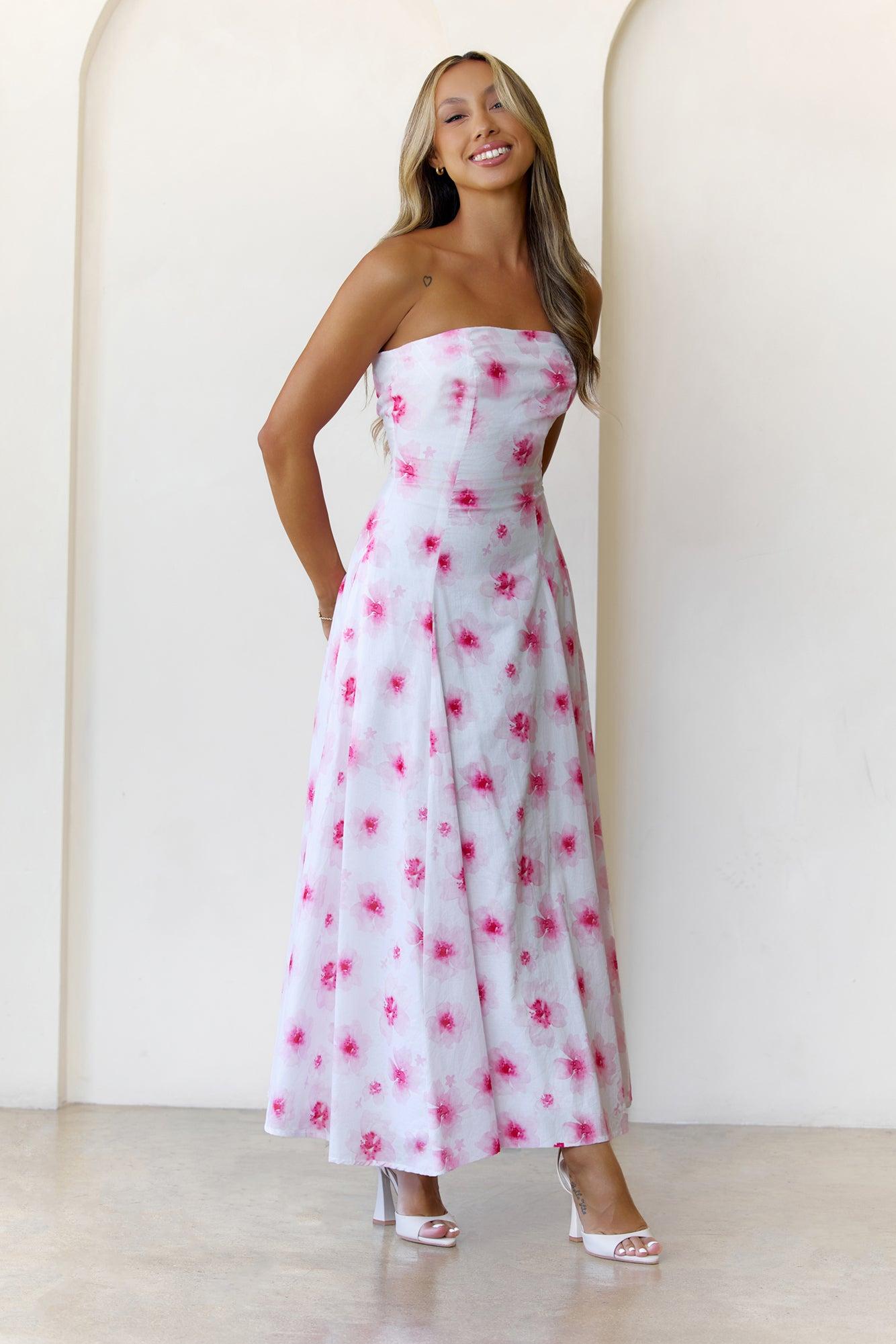 Cherry Bloom Strapless Maxi Dress Pink Product Image