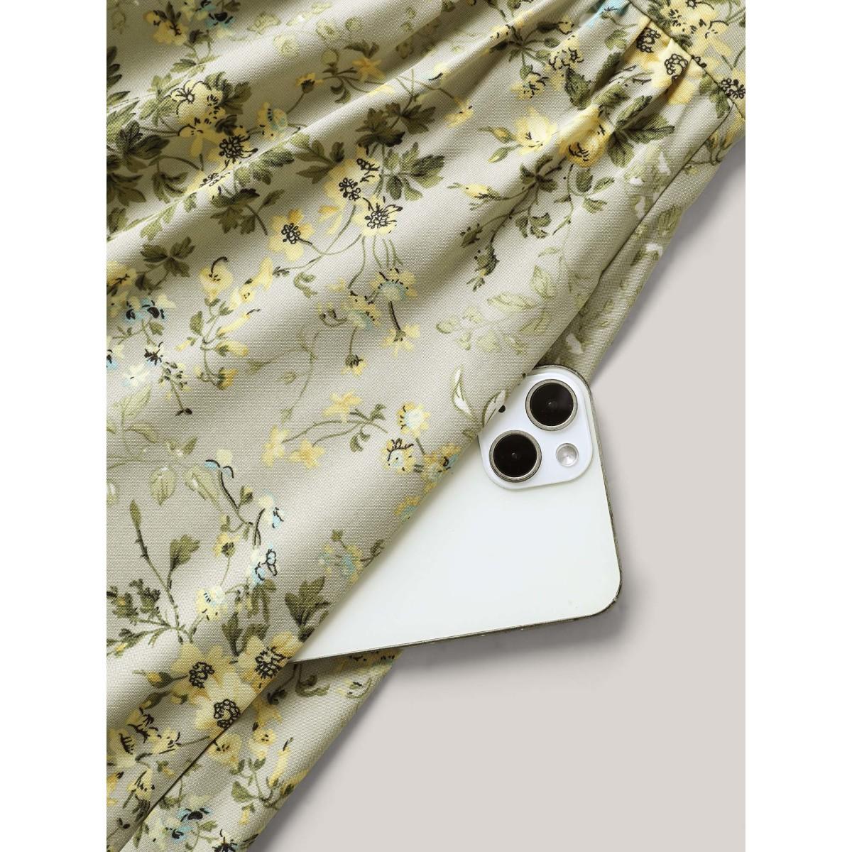 Plus Size Breezy Floral Print Flutter Sleeve Maxi Dress Sage Women V-neck Short sleeve Curvy BloomChic 30/6X Product Image