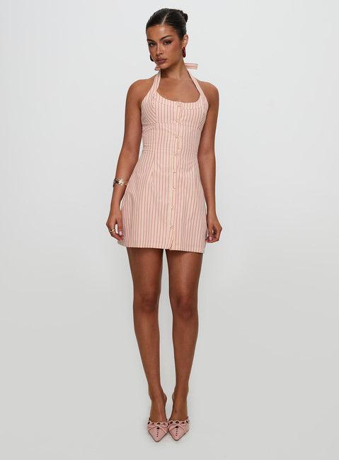 Mallorie Halter Mini Dress Pink Stripe Product Image