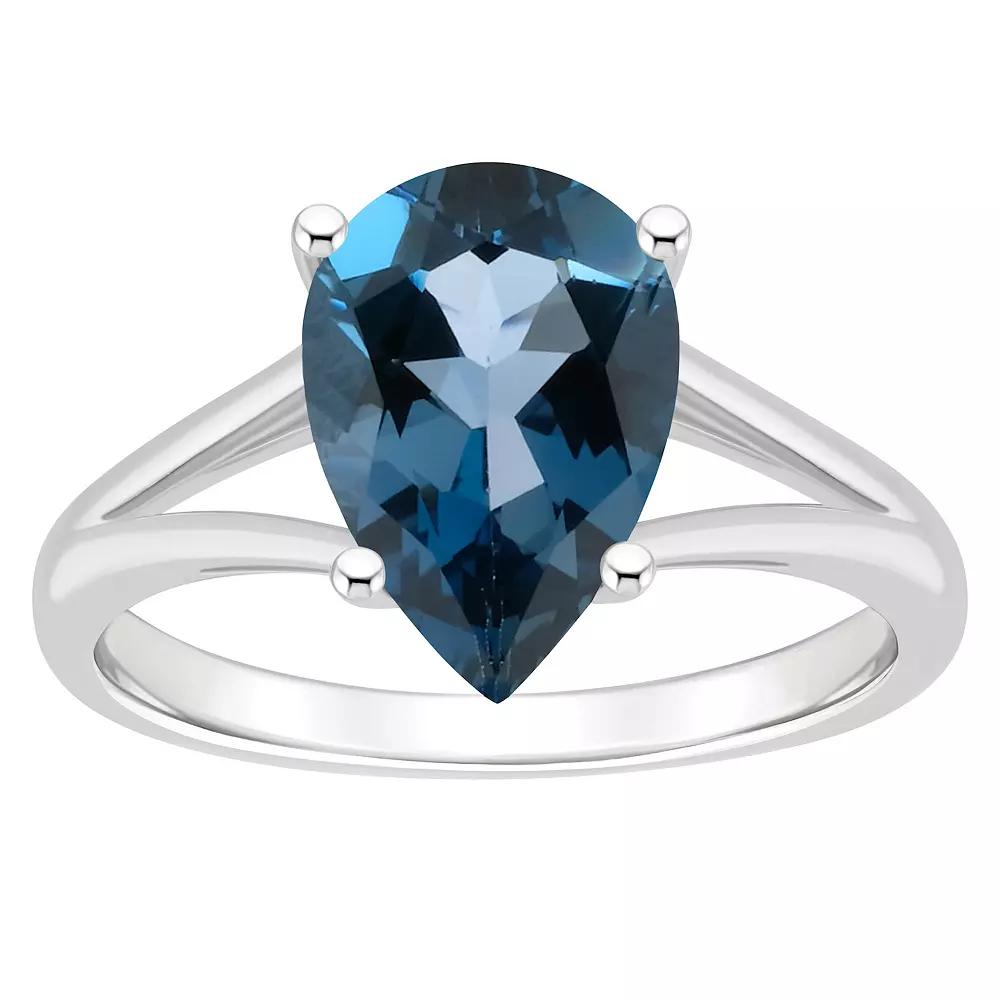 Alyson Layne Sterling Silver 12 mm x 8 mm Pear Shape Gemstone Split Shank Solitaire Ring, Women's, Size: 6, London Blue Topaz Product Image