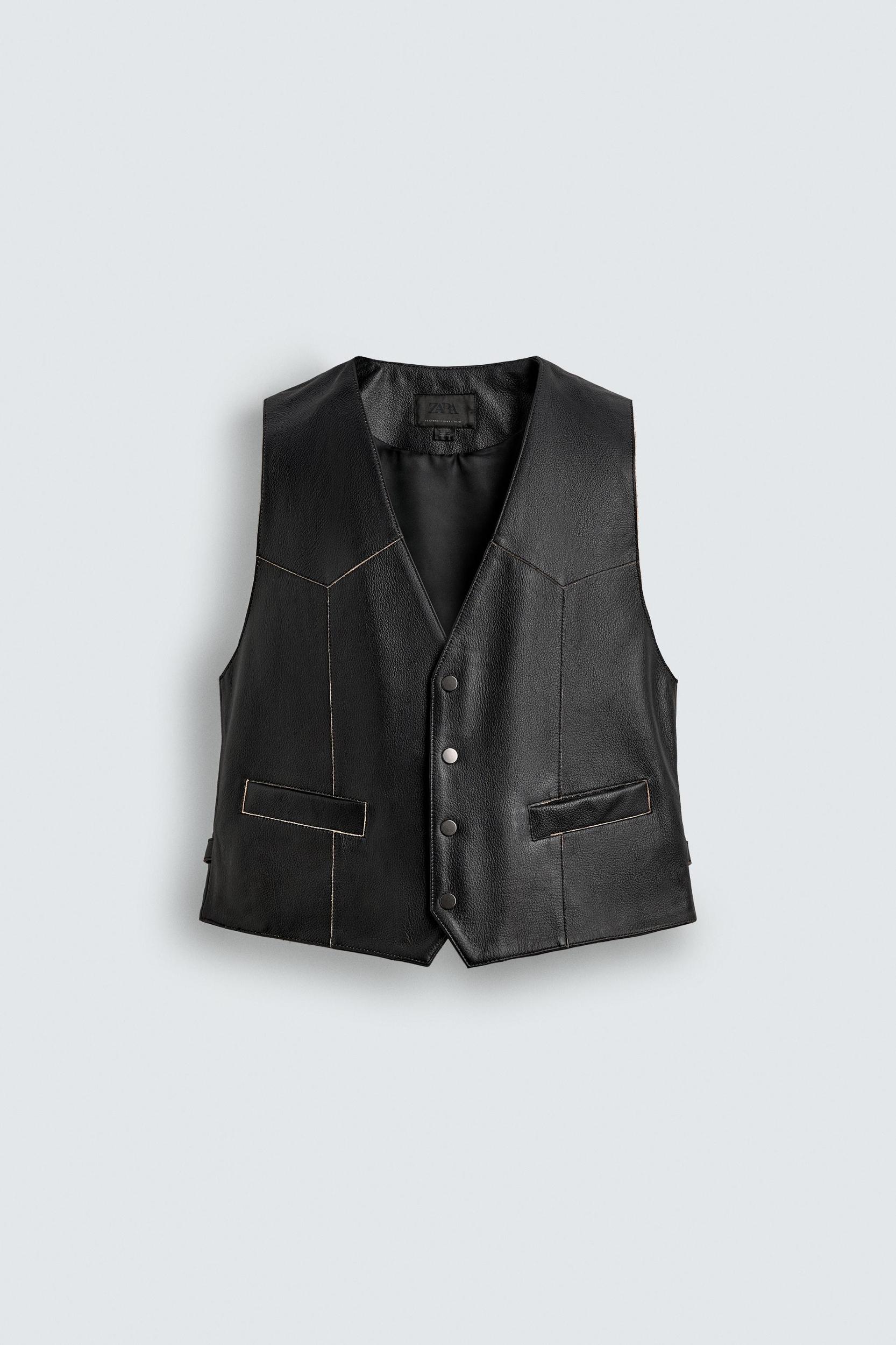 LEATHER VEST WITH CONTRAST STITCHING Product Image