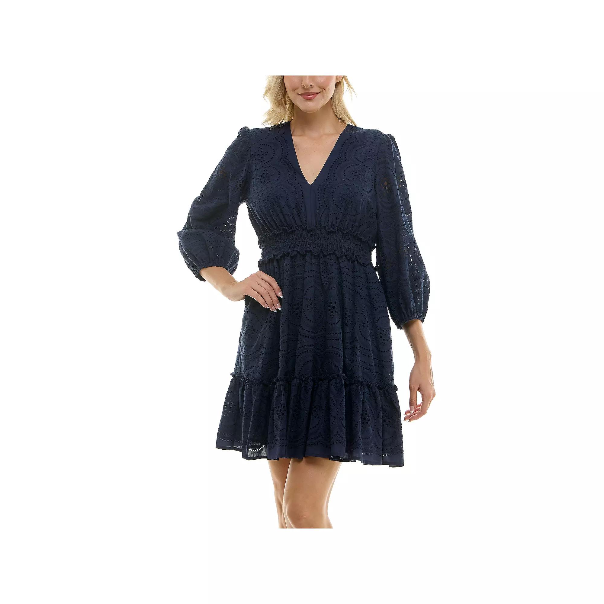 Women's Taylor Lace Bishop Sleeve Fit & Flare Mini Dress,  Product Image