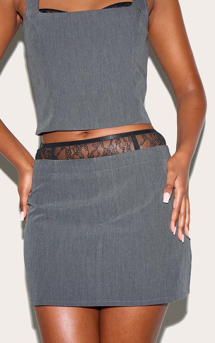 Black Lace Waist Detail Woven Belted Mini Skirt Product Image