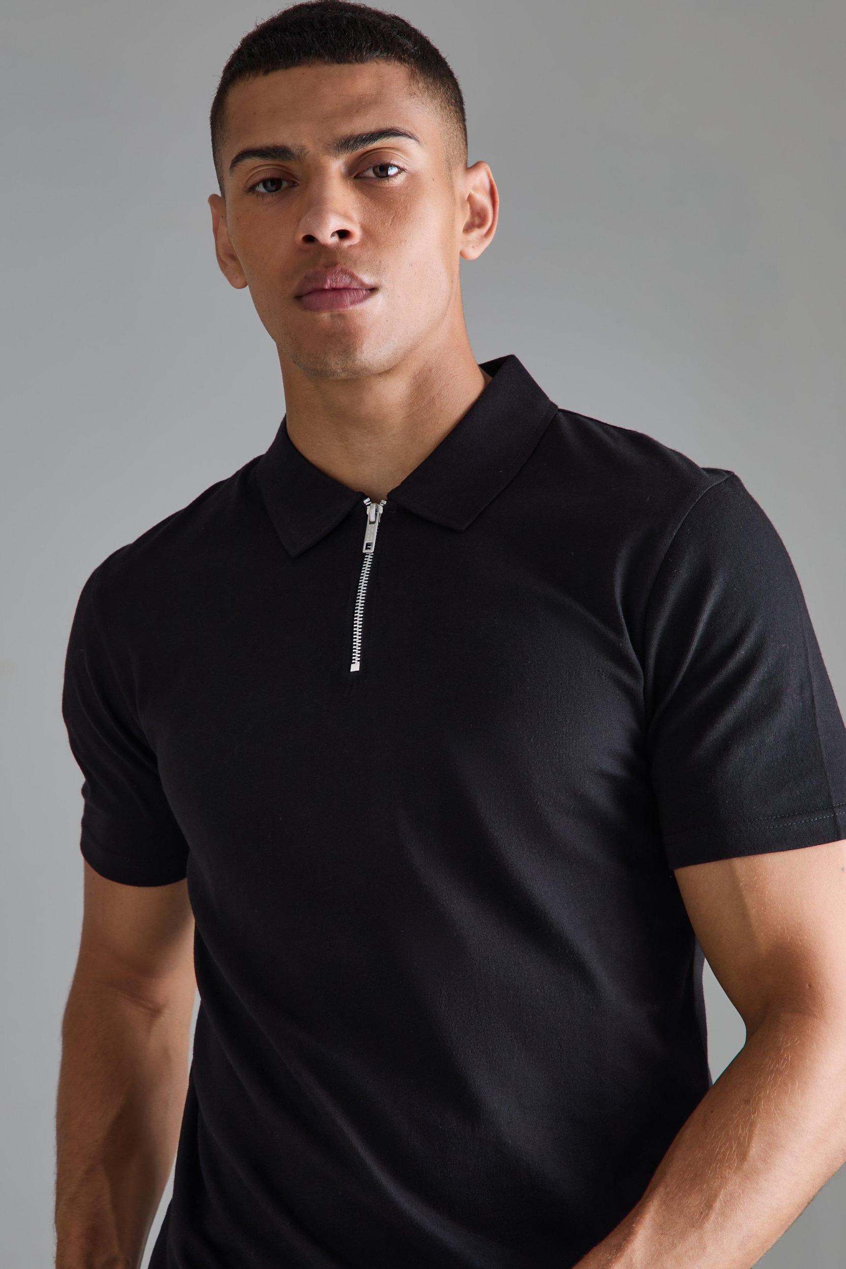Slim Zip Neck Polo | boohooMAN USA Product Image