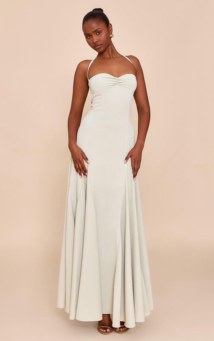  Sage Woven Halterneck Ruched Bust Detail Maxi Dress Product Image