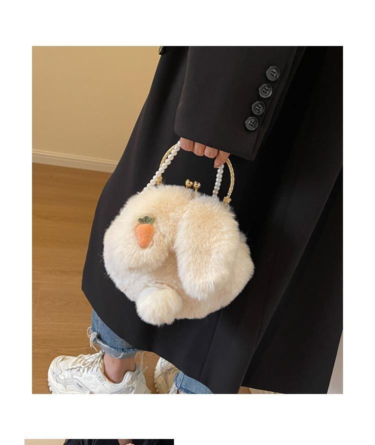 Beaded Strap Rabbit Fluffy Crossbody Bag Product Image