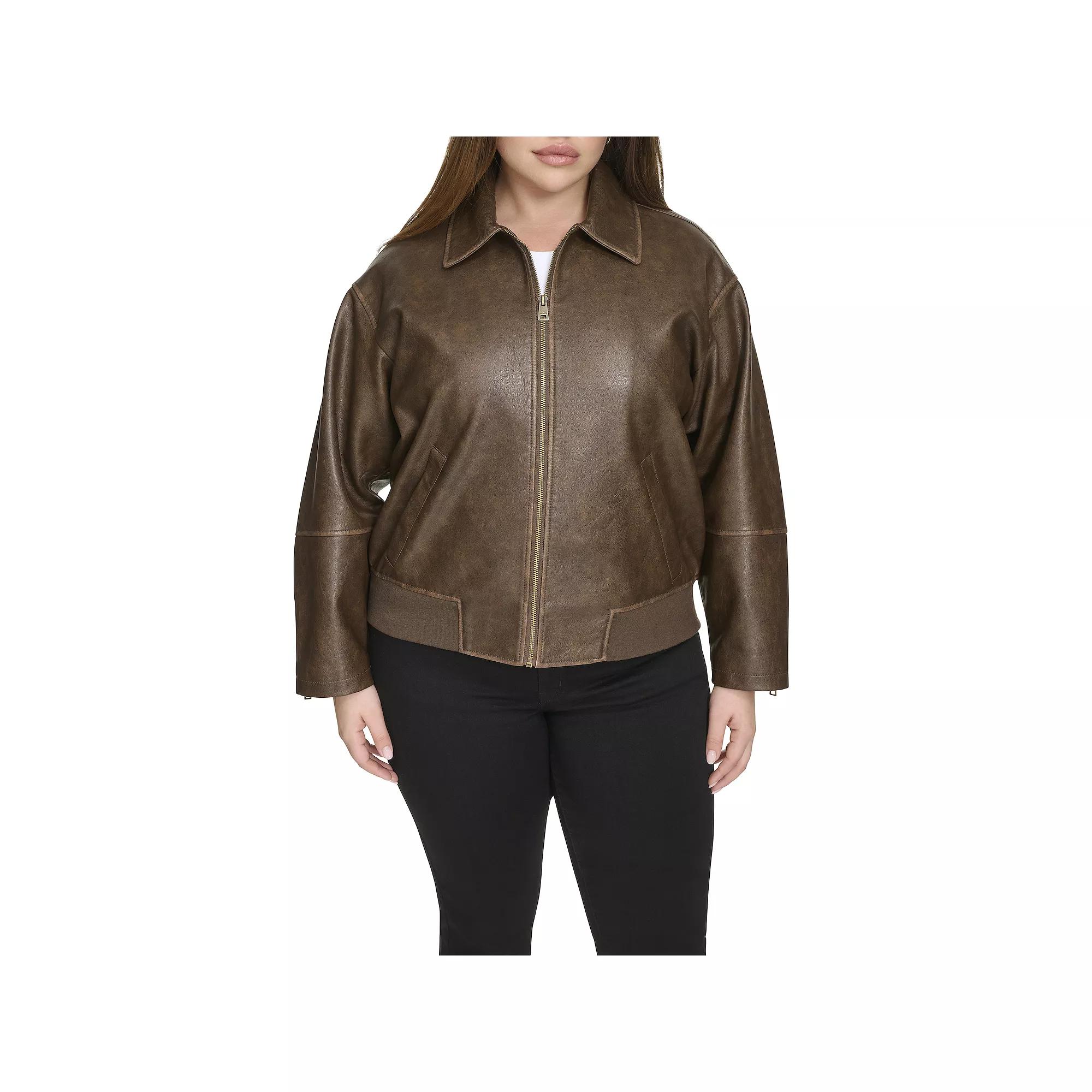 Plus Size Levi's® Faux Leather Bomber Jacket, Women's, Size: 3XL, Saddle Product Image